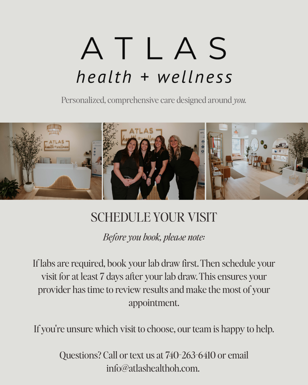 Atlas Health + Wellness scheduling information