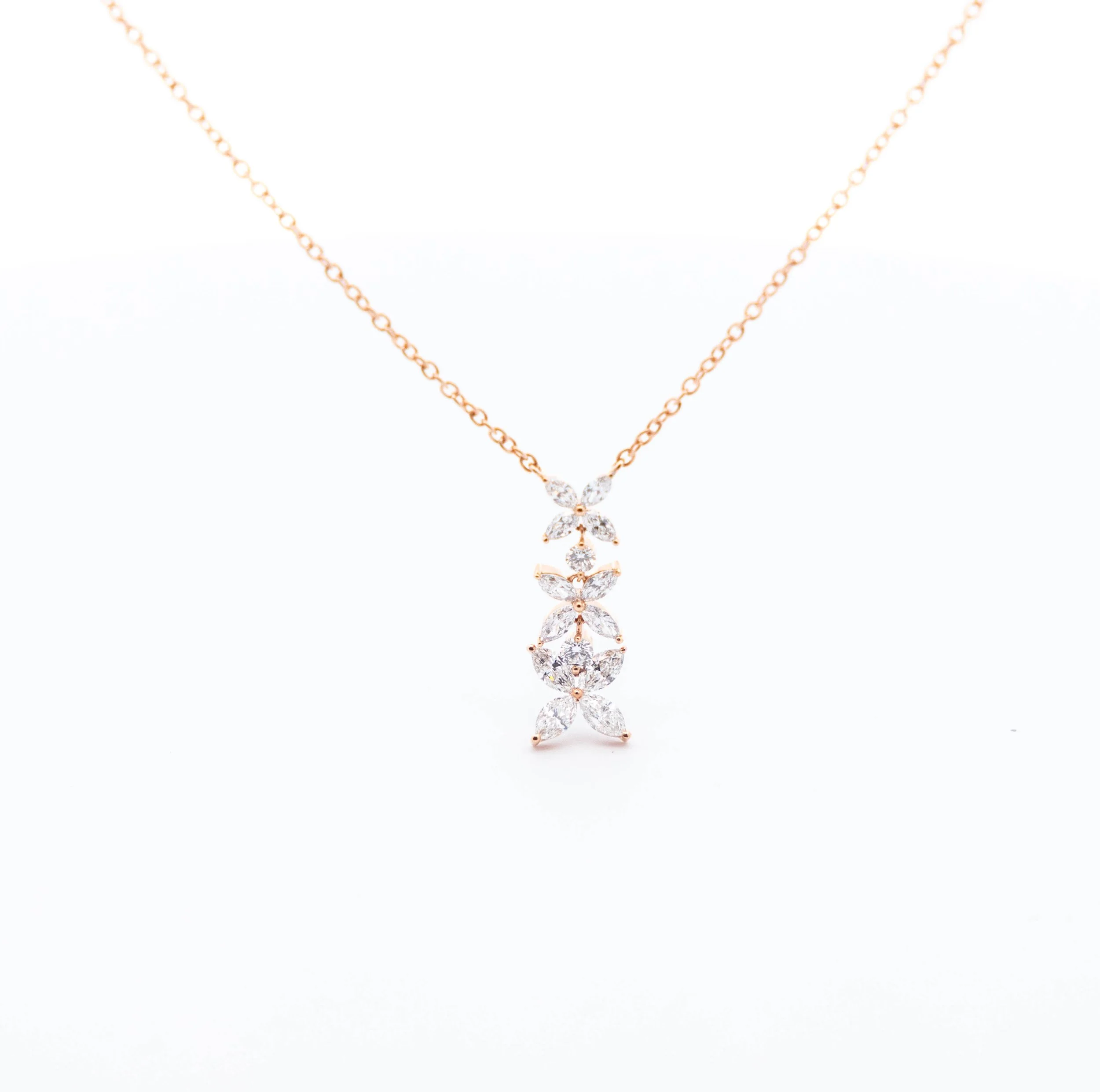 3 Marquise Diamond Flower Necklace