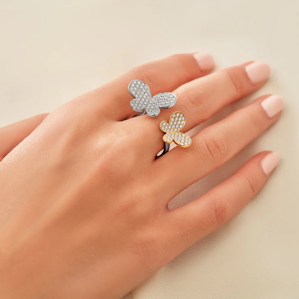 Two Butterfly Ring Double Butterfly Diamond Ring — Kim's Jewelry - Main Image