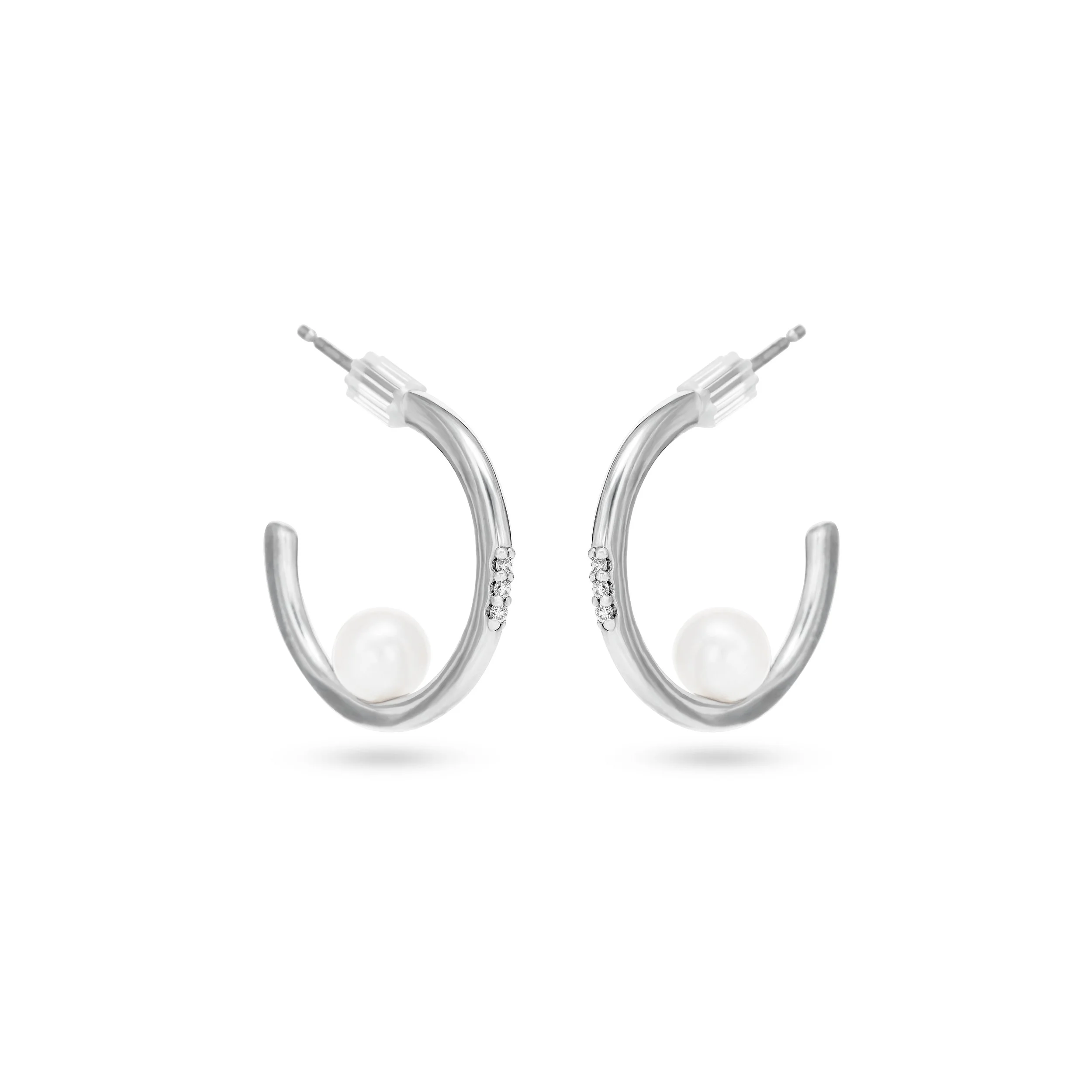 Diamond and Under Pearl Hoop Earring