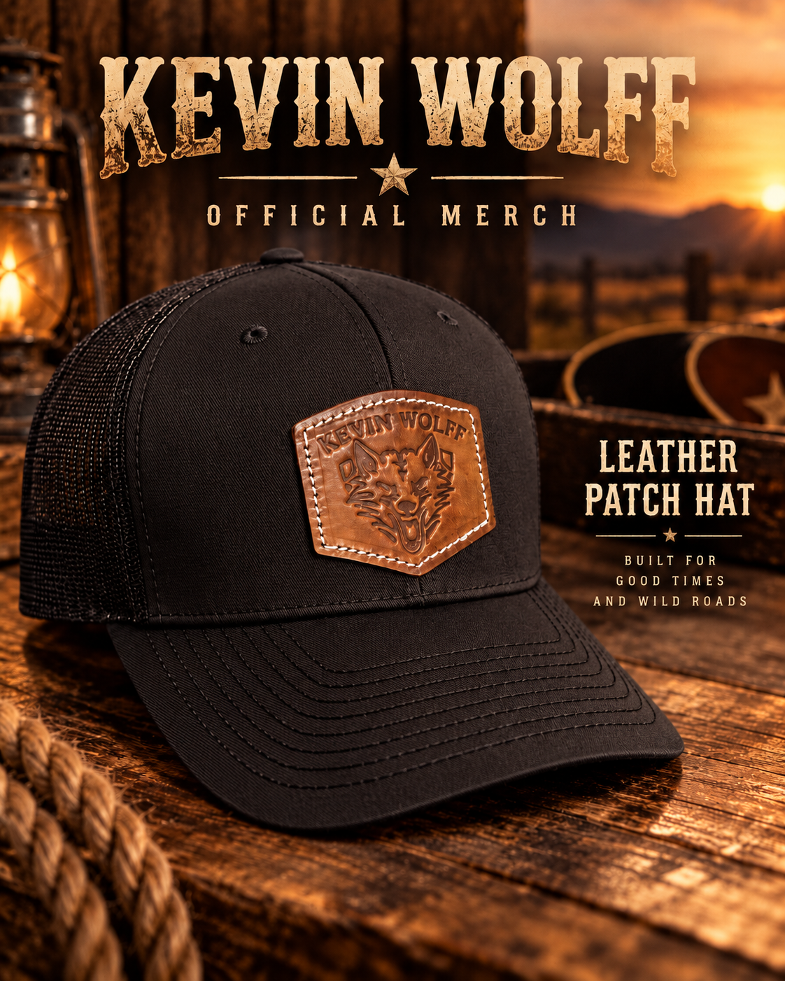Leather Patch Hat-Black