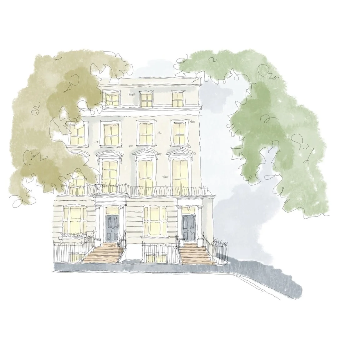 ~ SKETCH ~

A street sketch of a former project tucked down a quiet cul-de-sac in Notting Hill, London. A new interior and architecture emerged behind the intricate details of the Grade II listed heritage facade. A home designed to be move-in ready f