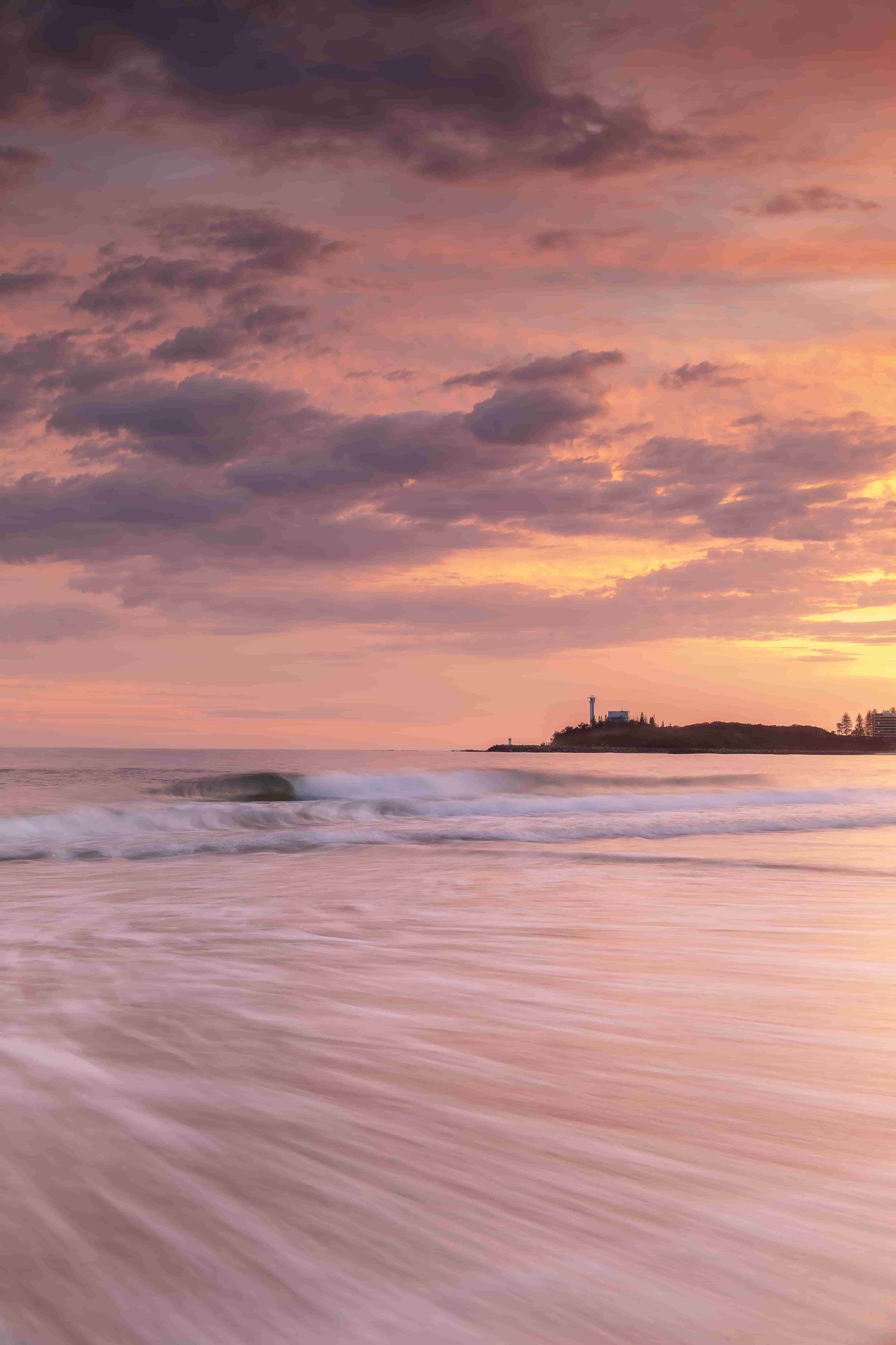 Pastel ocean sunrise on Mooloolaba beach