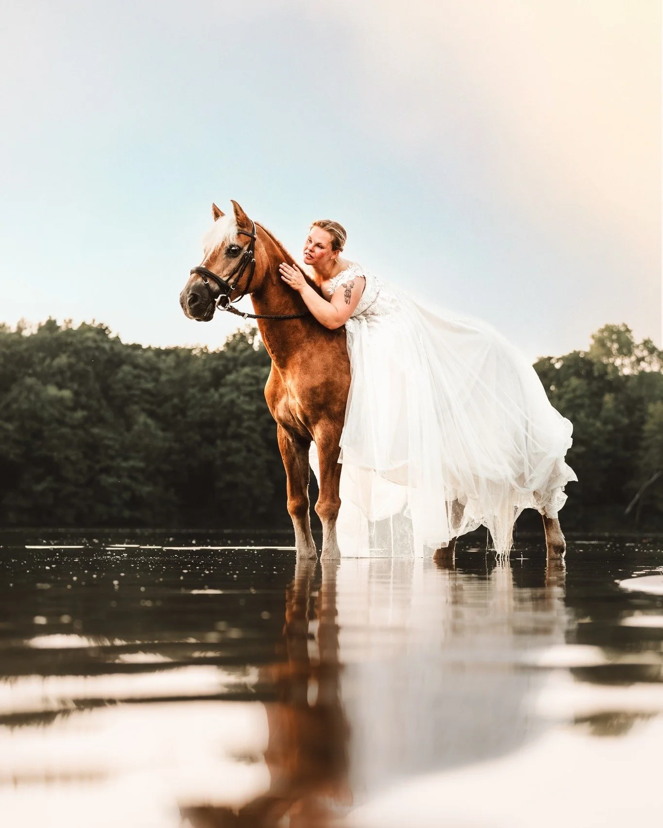 Wasserfotoshooting mit Pferd und Brautkleid
Klingt wie aus einem M&auml;rchen, oder? Und ich finde das Bild sieht auch genau so aus.

Die Realit&auml;t dahinter ist eine etwas andere. Die 28-J&auml;hrige Haflingerdame Amy fand das nicht so romantisch