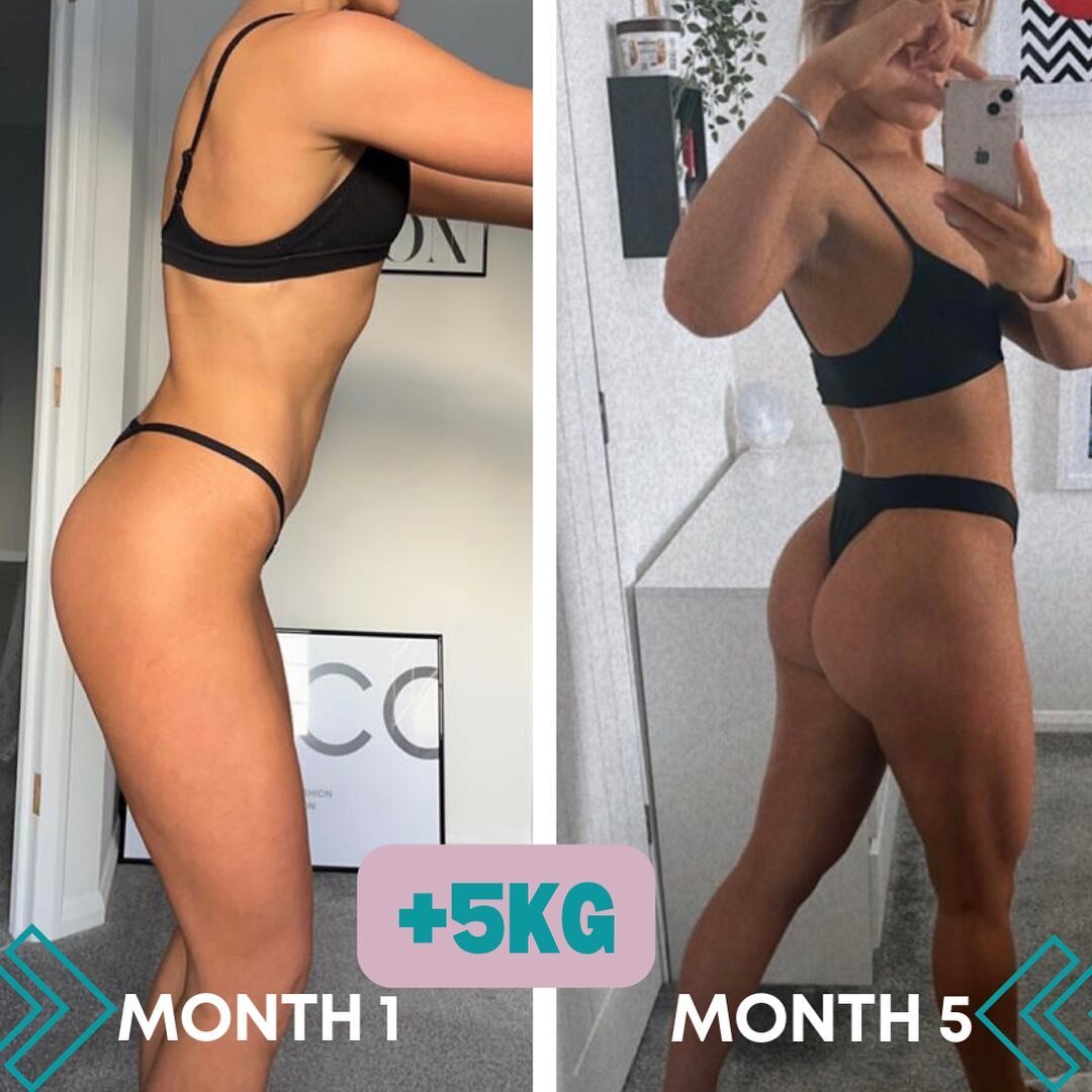 .
𝗛𝗼𝗹𝘆 𝗣𝗲𝗮𝗰𝗵 &amp; 𝗦𝗛𝗔𝗣𝗘 (+5kg) 👀🍑 

This summer looks VERY different mentally &amp; physically 👙 

SWIPE 👉🏼👉🏼👉🏼

5 months into sculpting our shape &amp; snatching our waist 

Kerry is also FINALLY wearing shorts in the gym con