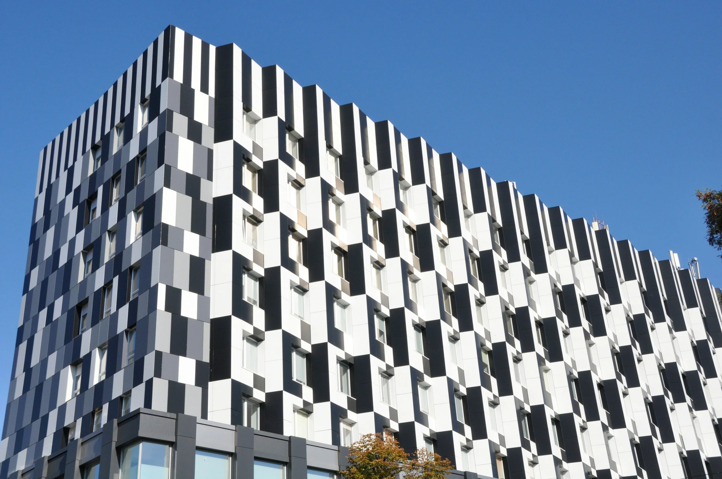 Image of a modern black and white building