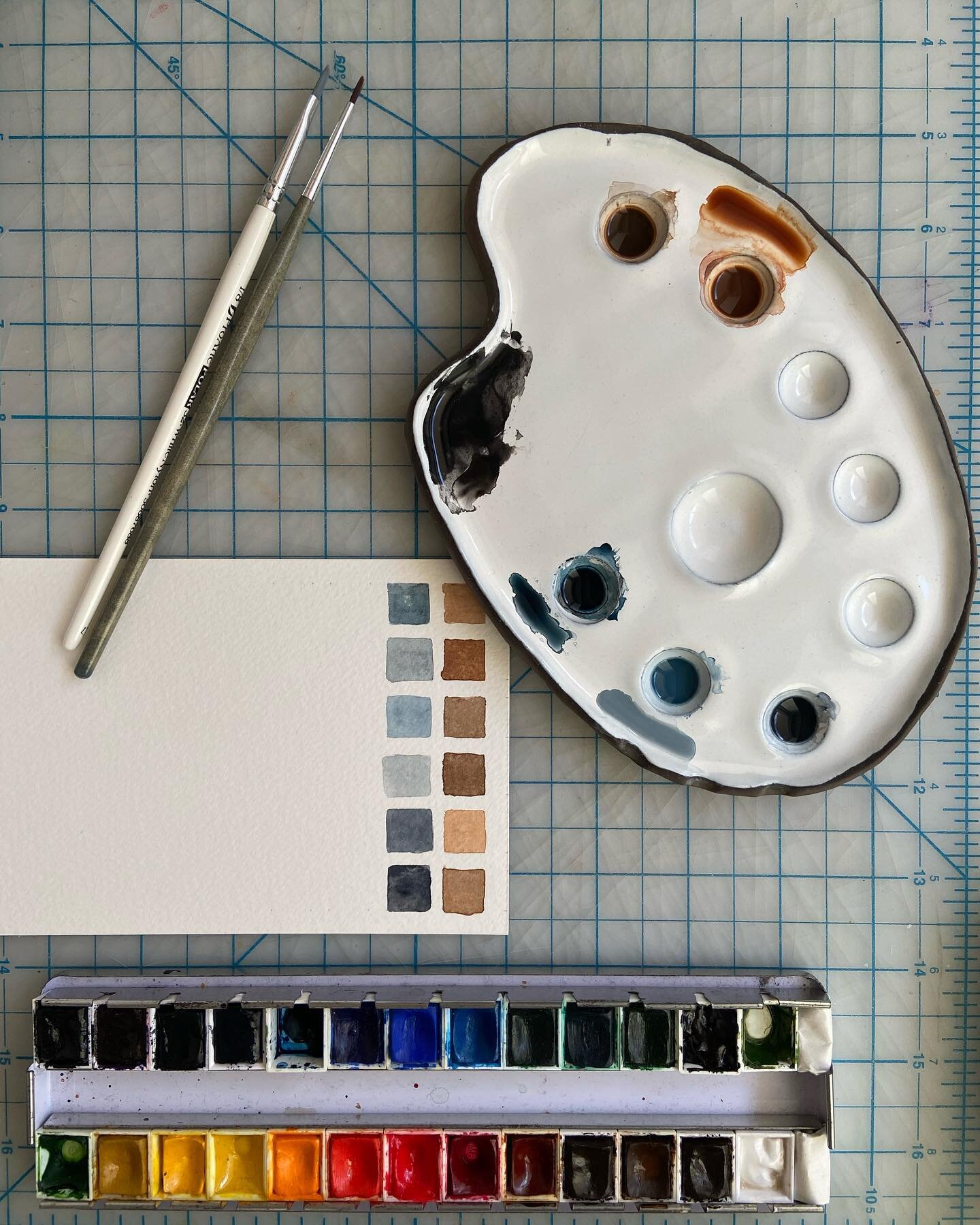 Mixing up colours for the next house portrait 🤎💙🖤🤍