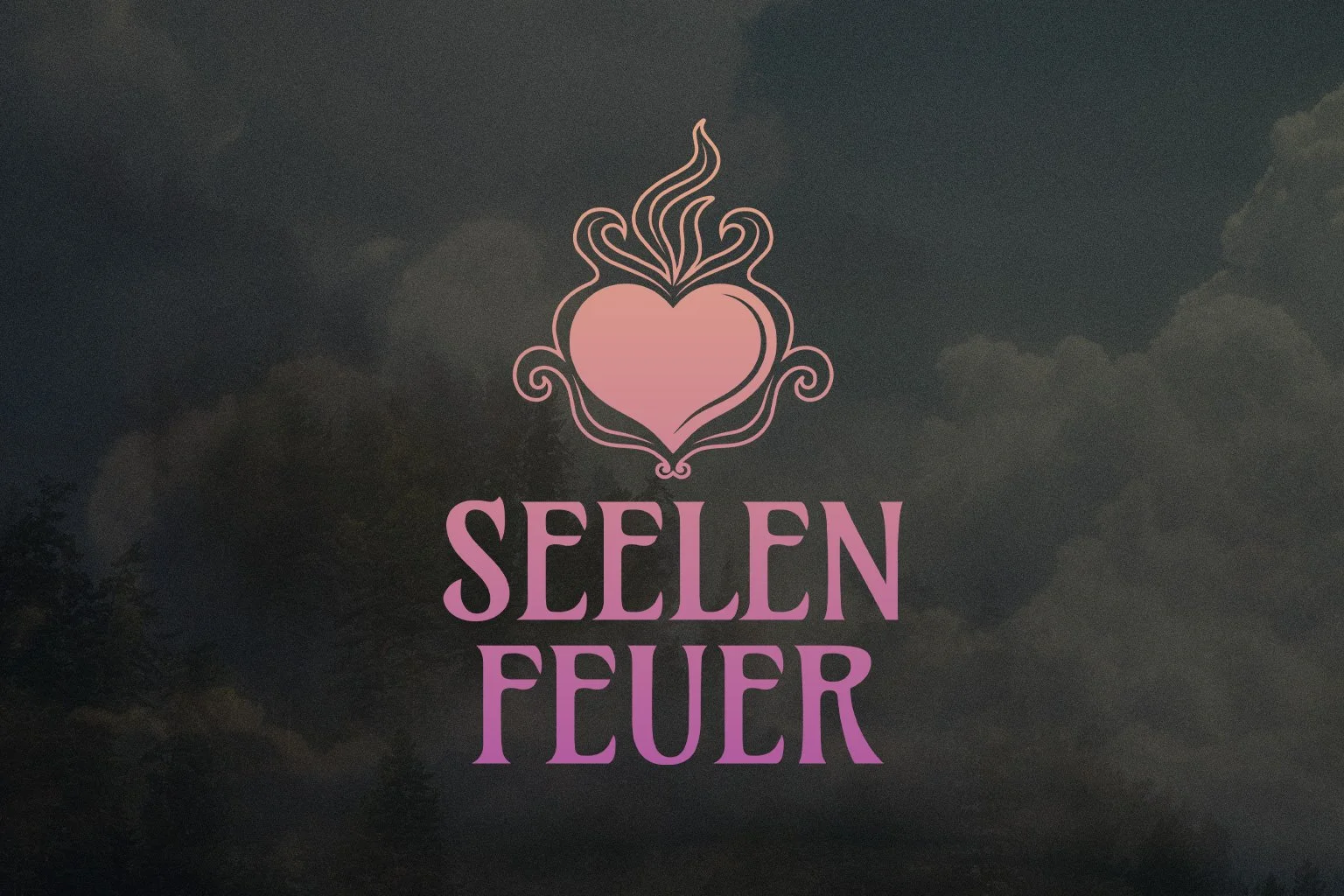 Ein Logo für ein Produkt, welches ein flammendes Herz, über dem Schriftzug Seelenfeuer, zeigt.