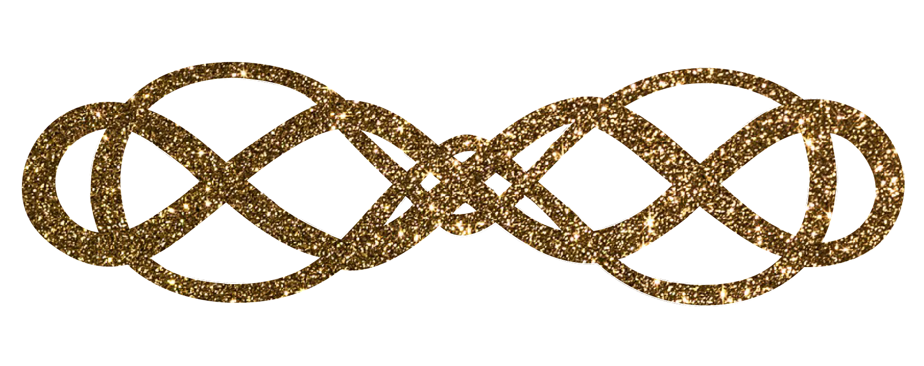 Goldglitzerndes, keltisches Knotenmuster mit drei ineinander verschlungenen Unendlichkeitssymbolen.