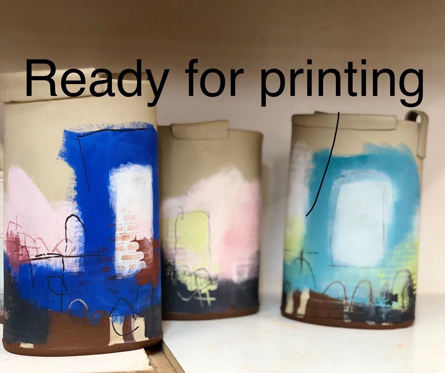 Busy making new work for #yorkceramicsfair - just the printing to add then into the fire it goes ! #clay #ceramicartyork @craftpotters #slip #abstractpottery #painterly