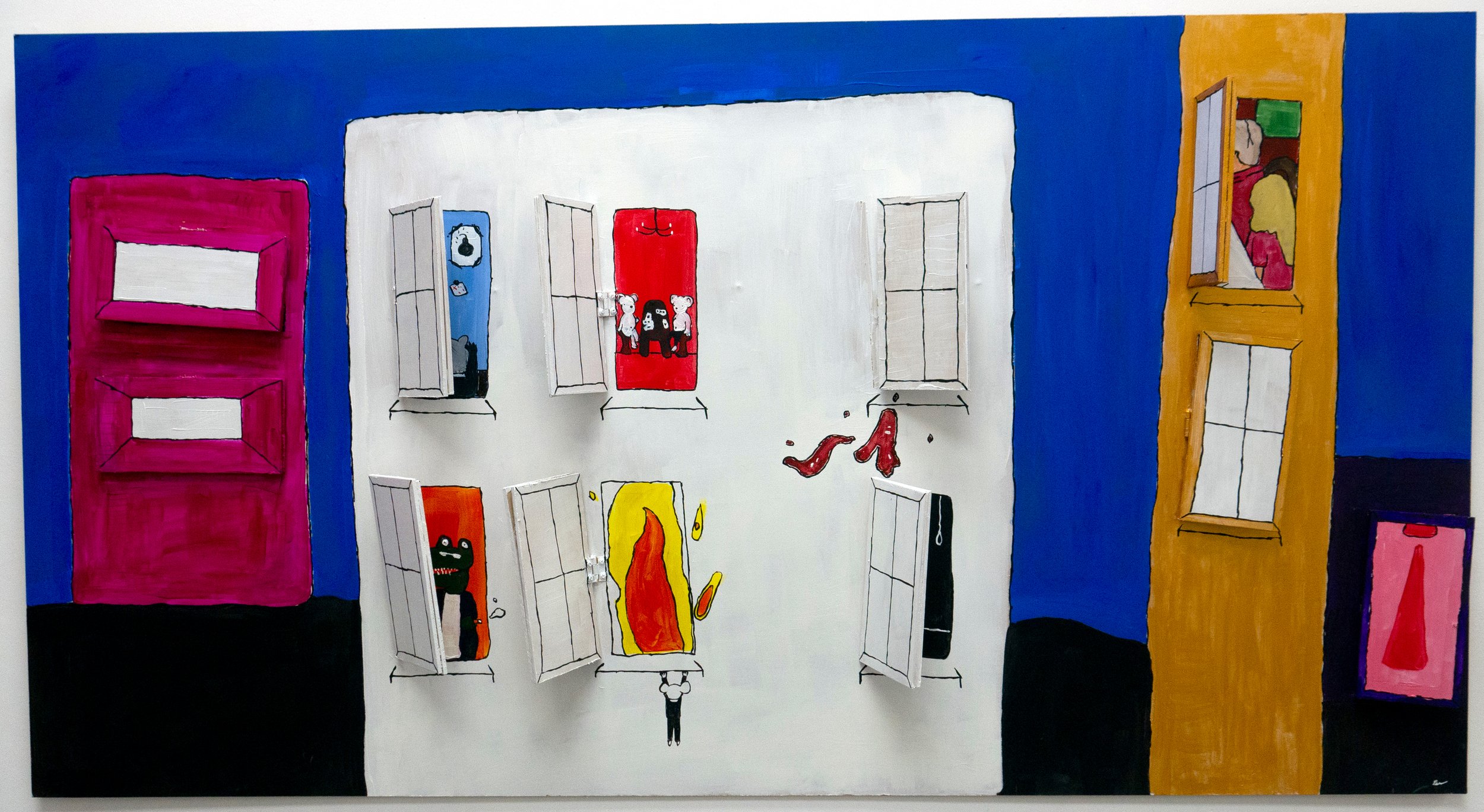 Behind Closed Doors (2022) Acrylic on MDF (Interactive), 61 x 122cm