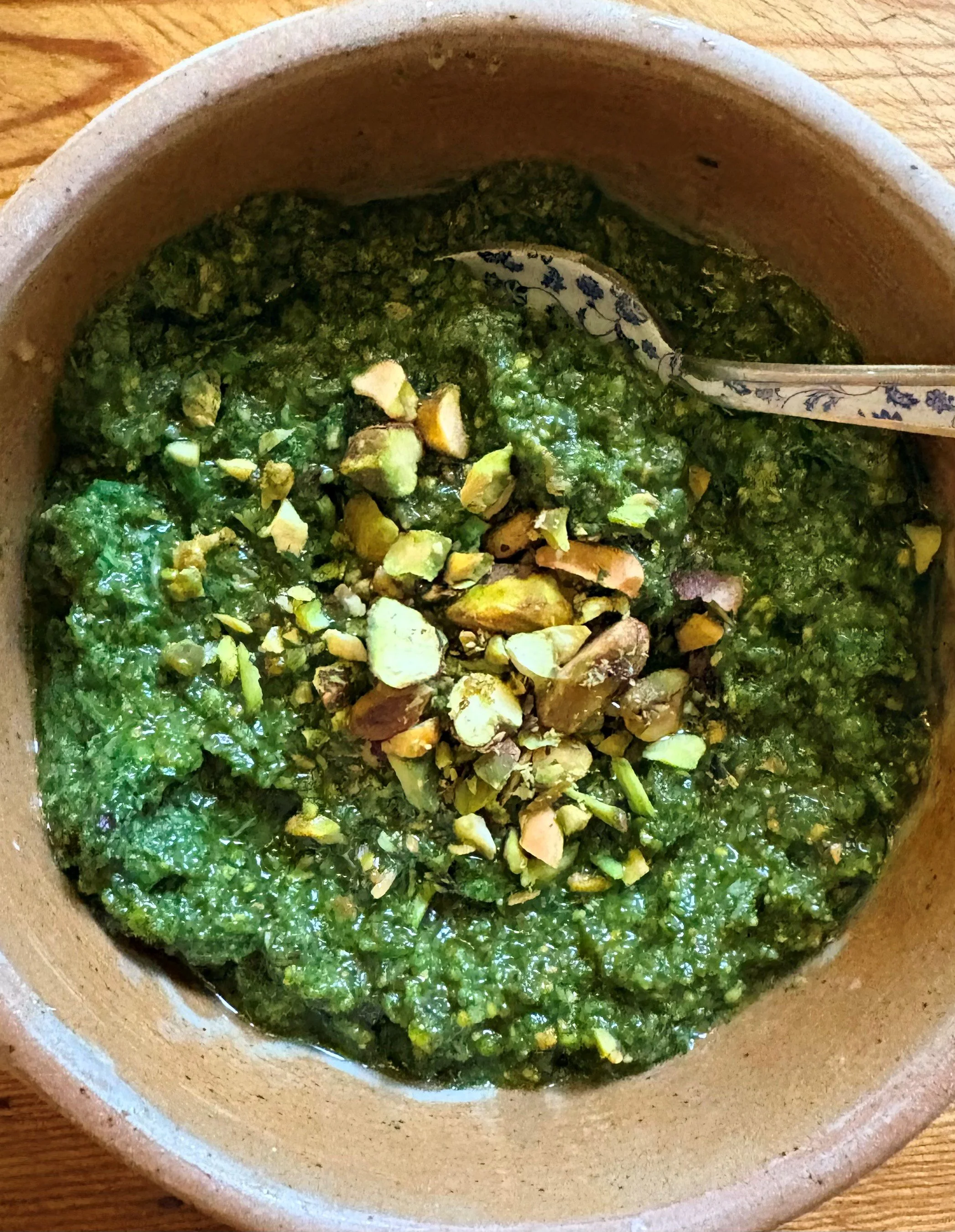 Carrot Greens and Pistachio Pesto