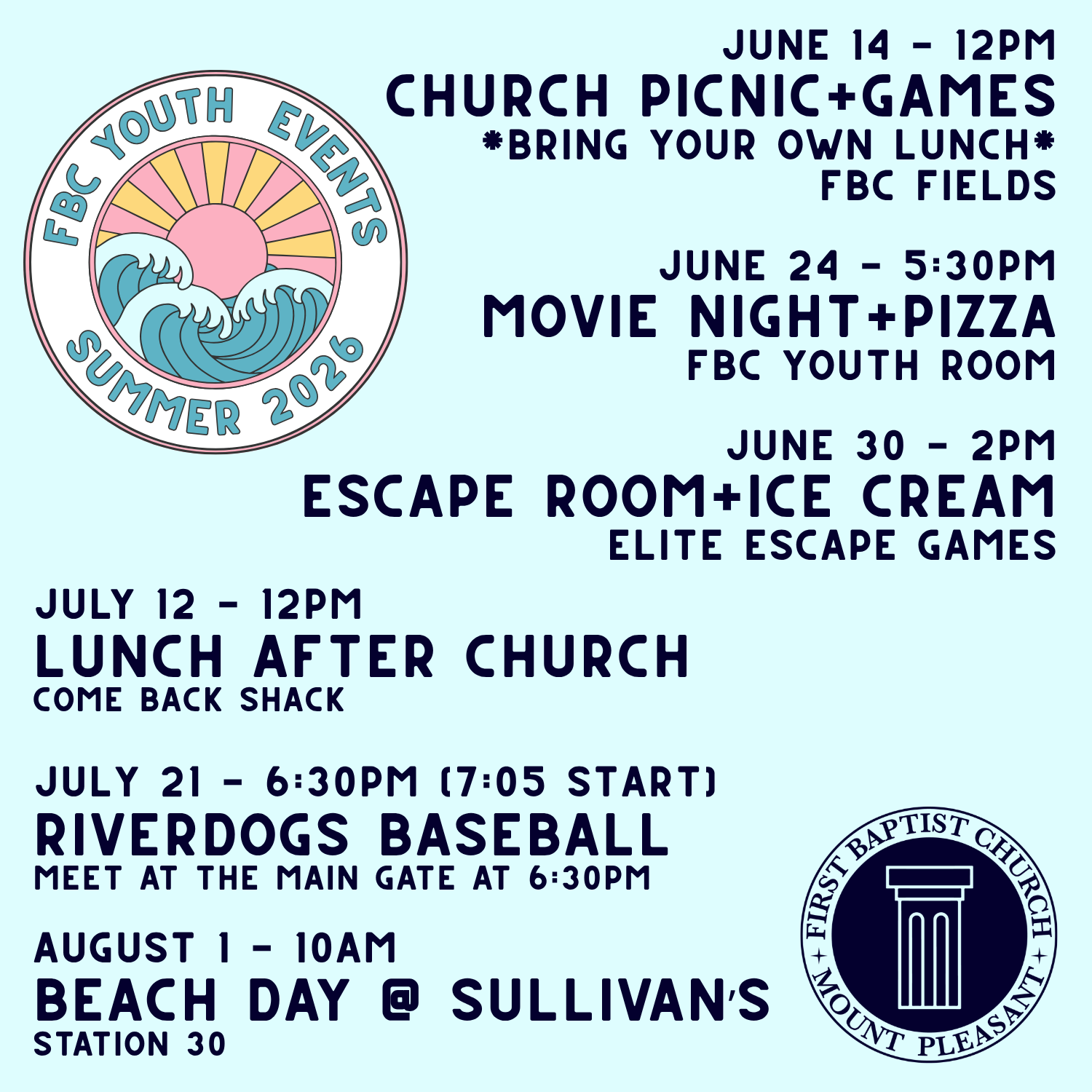 FBC Youth Summer Events