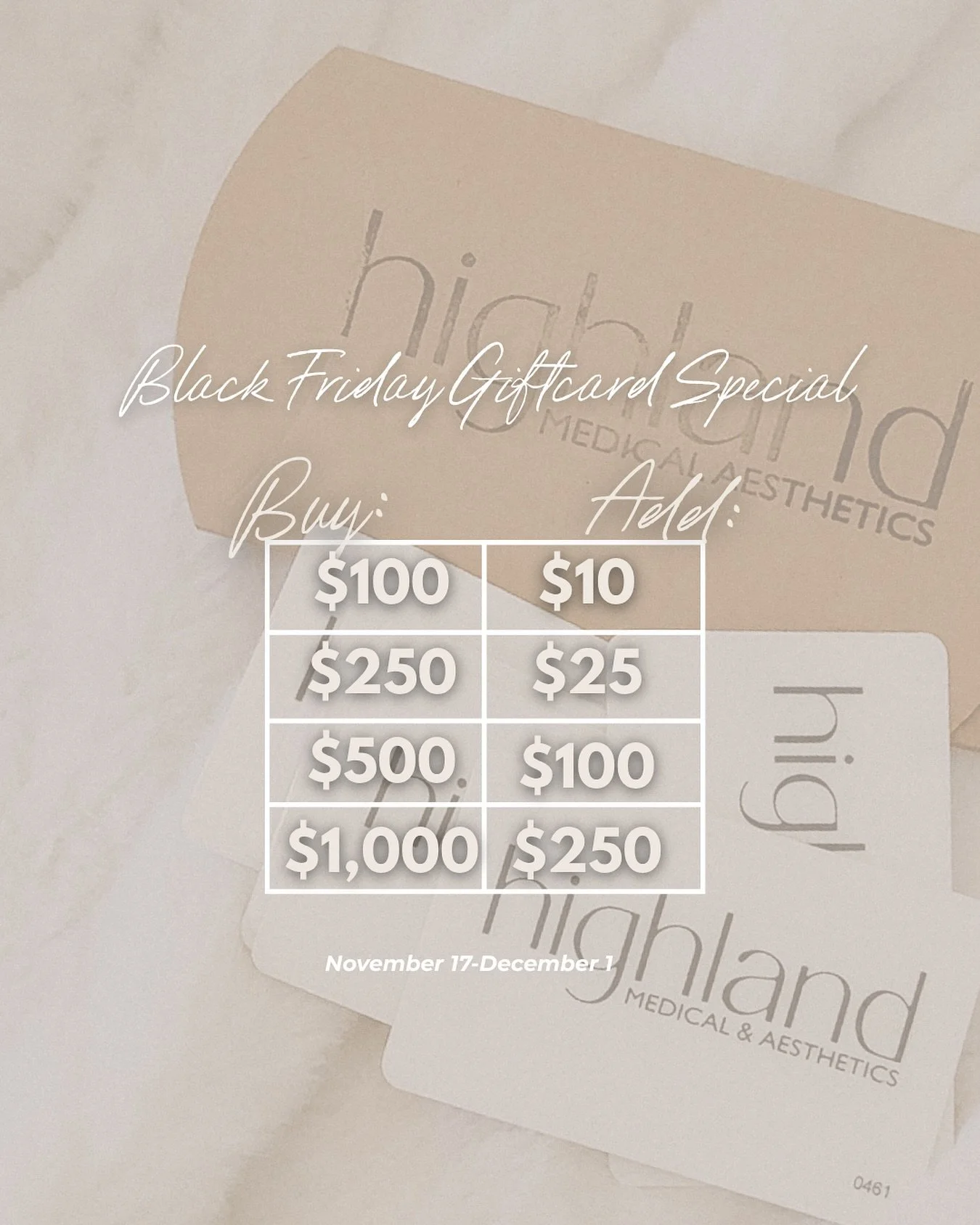 The easiest (and prettiest) gift you can give 🎁
Whether you&rsquo;re shopping for someone else or treating yourself, our Black Friday Gift Card Special makes it simple.

✨ Buy $100 &rarr; Get $10
✨ Buy $250 &rarr; Get $25
✨ Buy $500 &rarr; Get $100
