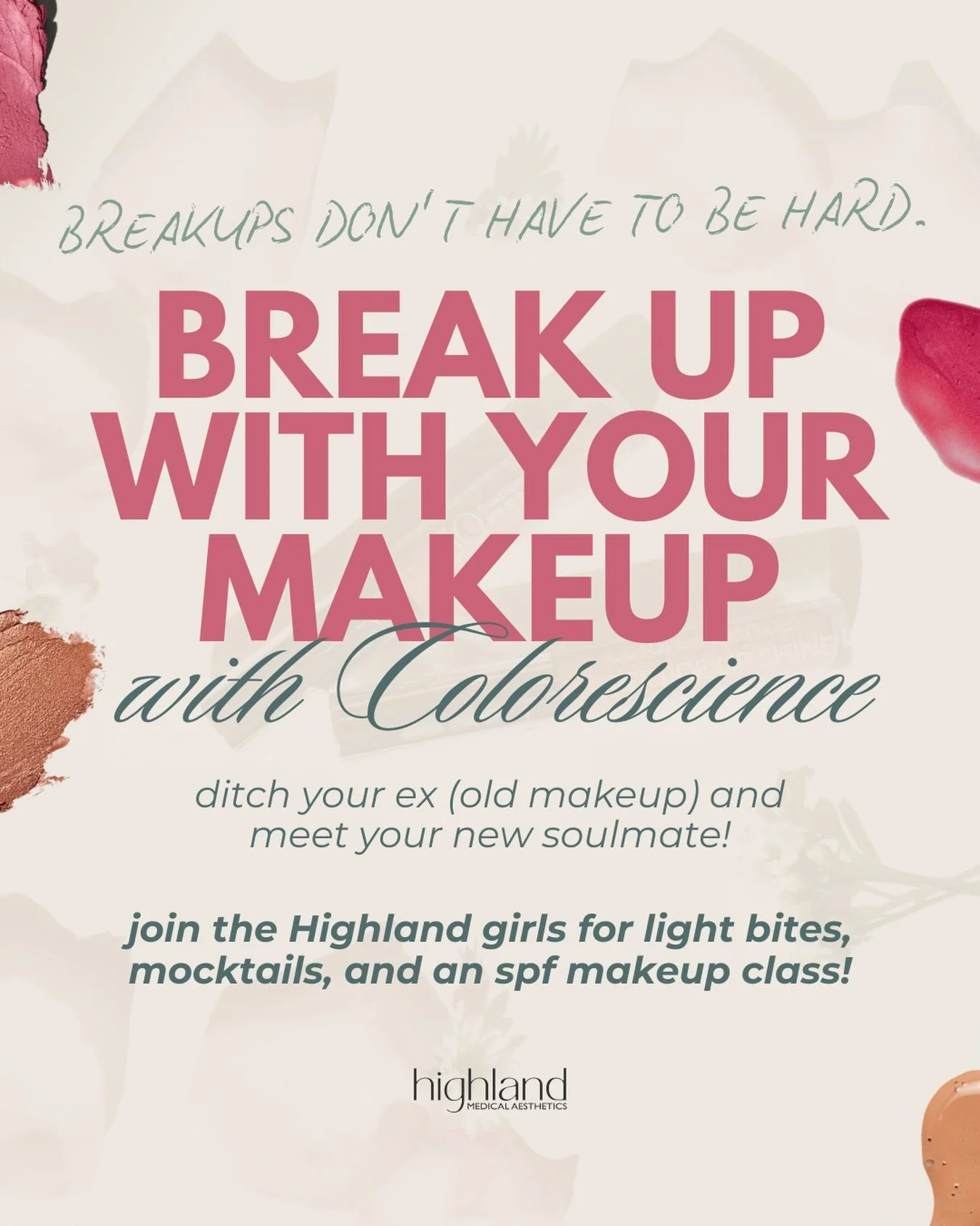 Breakups don&rsquo;t have to be hard.
Especially when your &ldquo;new relationship&rdquo; is makeup that protects, corrects, and perfects ✨

Our estheticians Kayla &amp; Jade are hosting Breakup With Your Makeup on March 6th&mdash; a hands-on Colores
