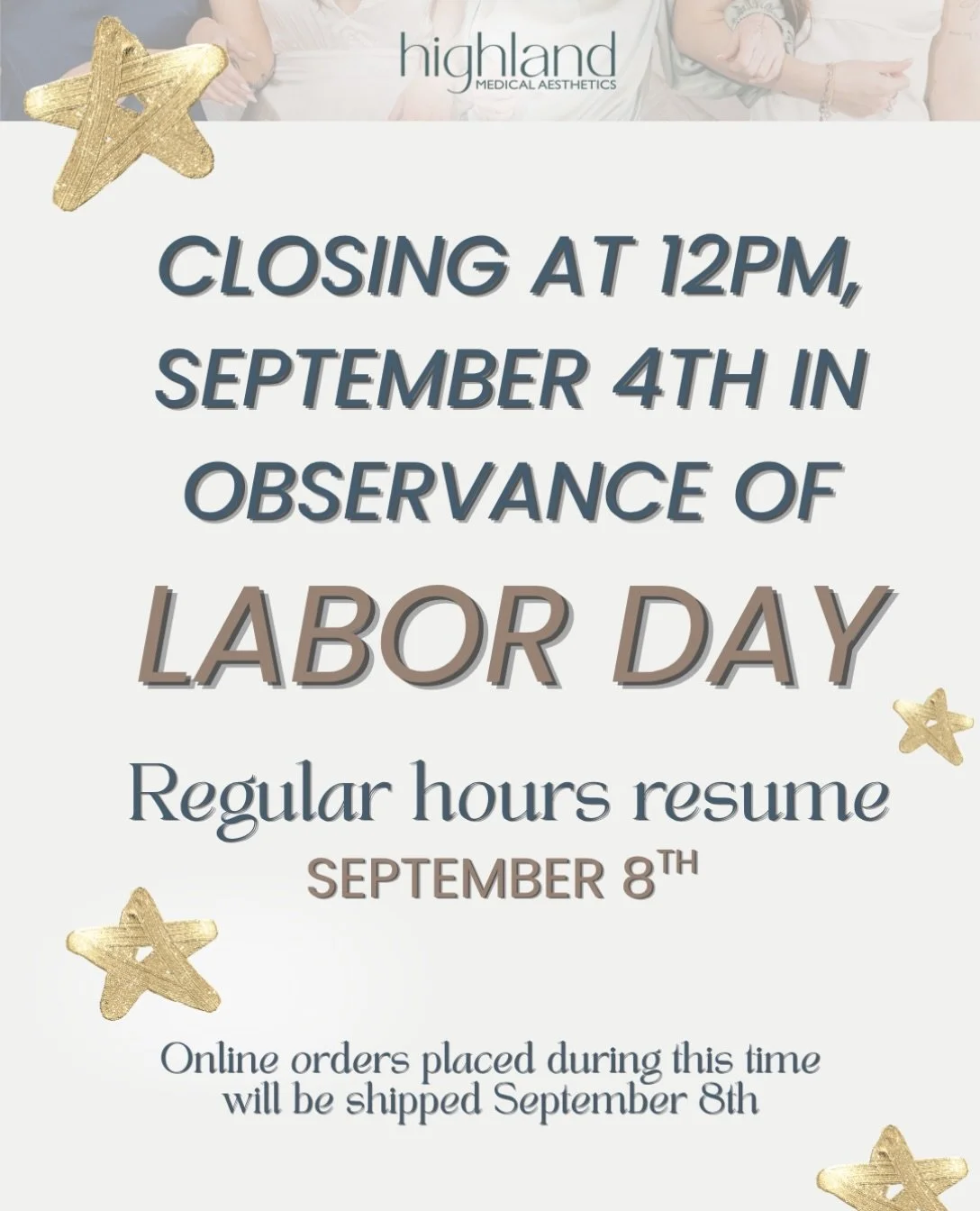 Labor Day plans: activated ✨🇺🇸

Highland will be closing at 12 PM on September 4th and taking a little break! We&rsquo;ll be back to regular hours September 8th. 🤍

Online orders are always open &amp; will ship when we&rsquo;re back on the 8th. Ha