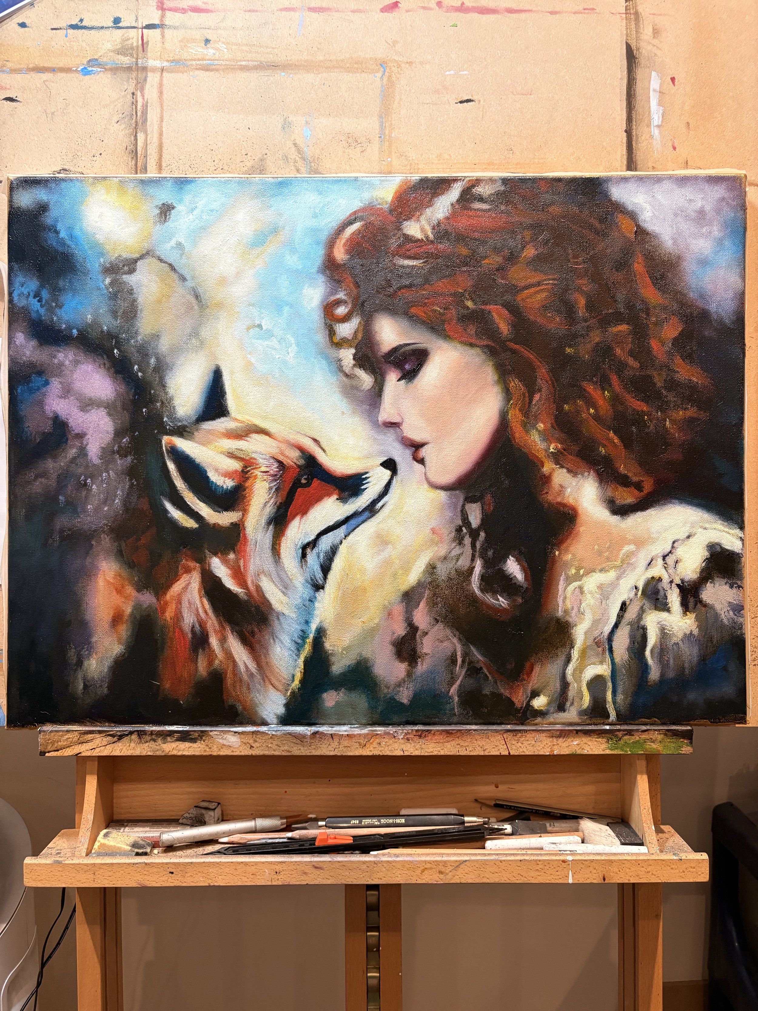 Spiritual animal painting in the making, guided by intuition and presence