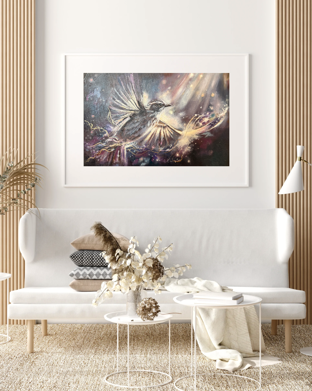 Spiritual animal artwork displayed in a calm home, reflecting personal meaning and connection