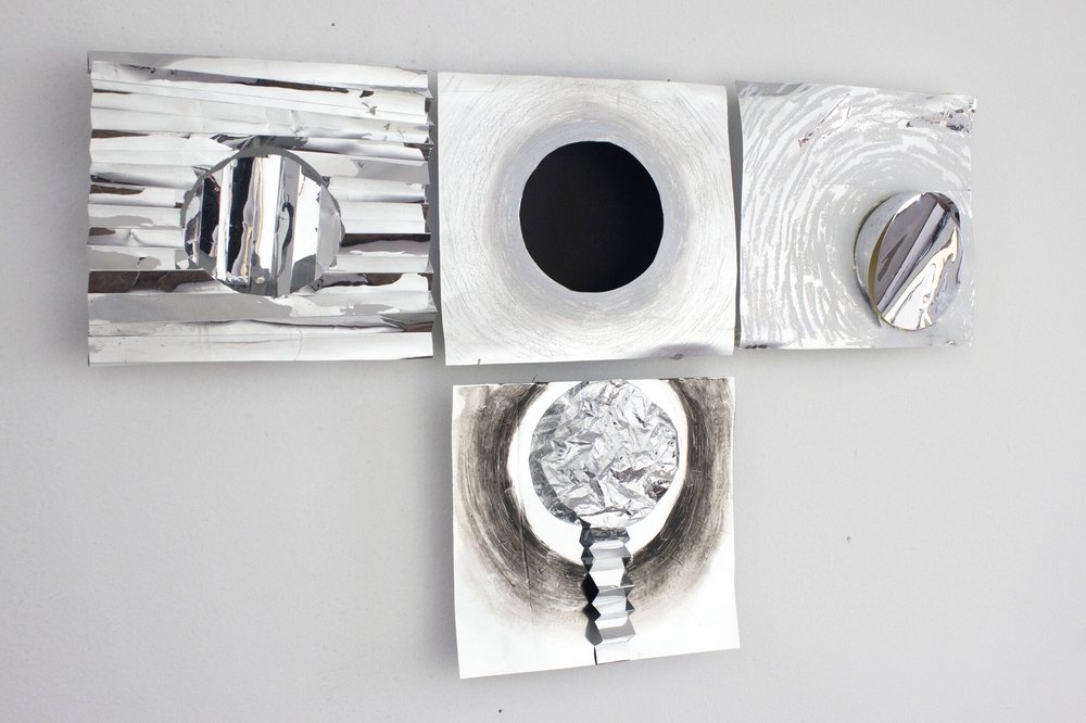 Celine Browning, Circles, Sketch 4, Reflective mylar tape greasepaint