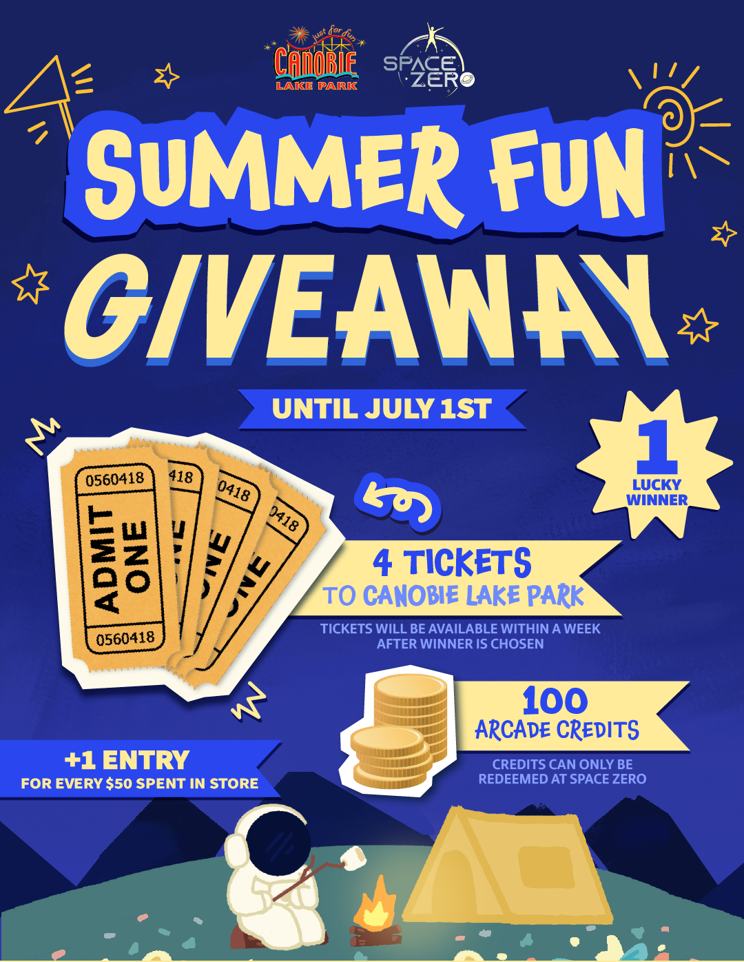 Win 4 Canobie Lake Tickets and 100 arcade credits for SpaceZero this summer! Check out our IG post for more details.