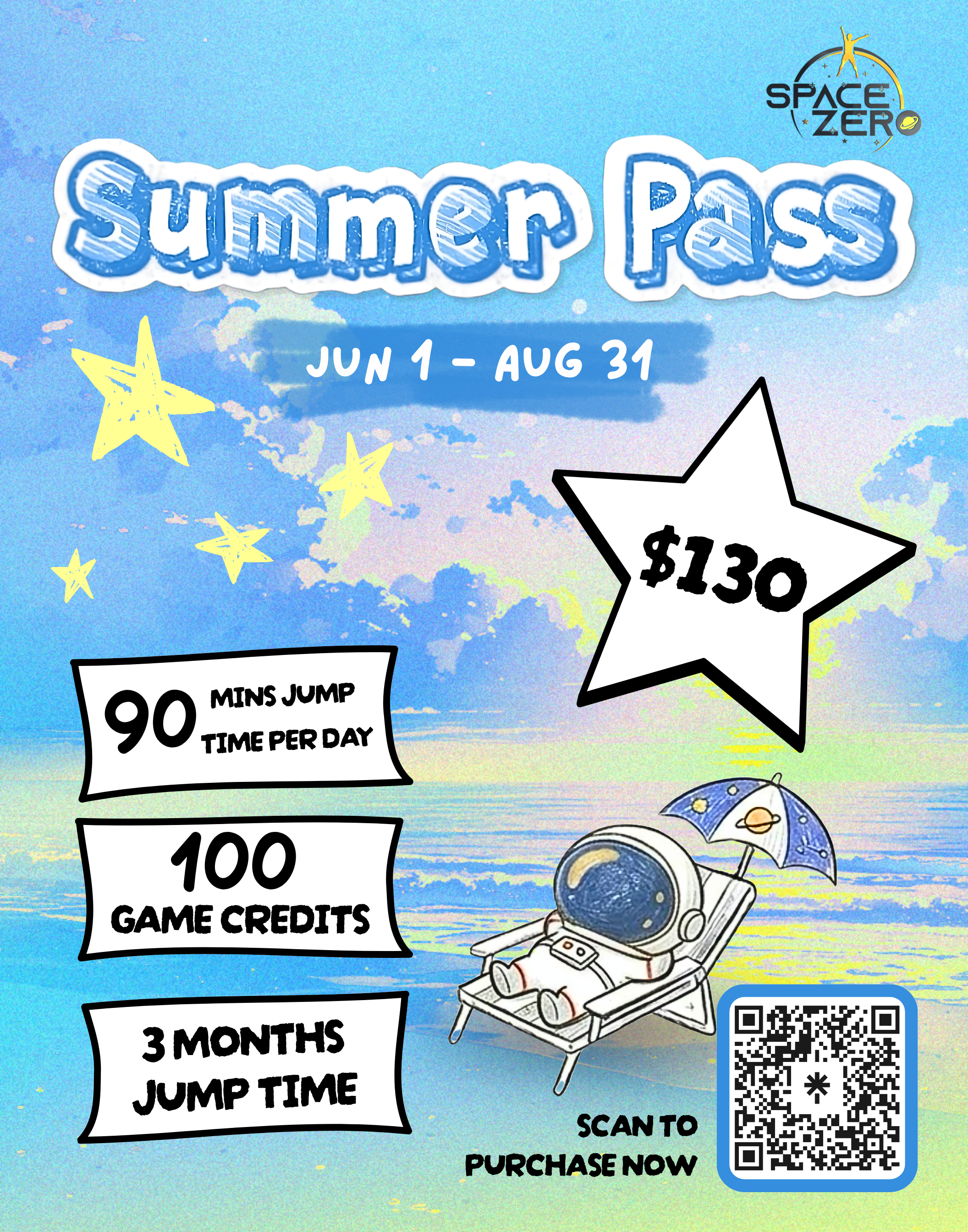 Jump all Summer Long with our Summer Pass! For $130, get three months of unlimited jumping plus a bonus 100 game credits! 
Sign up today!