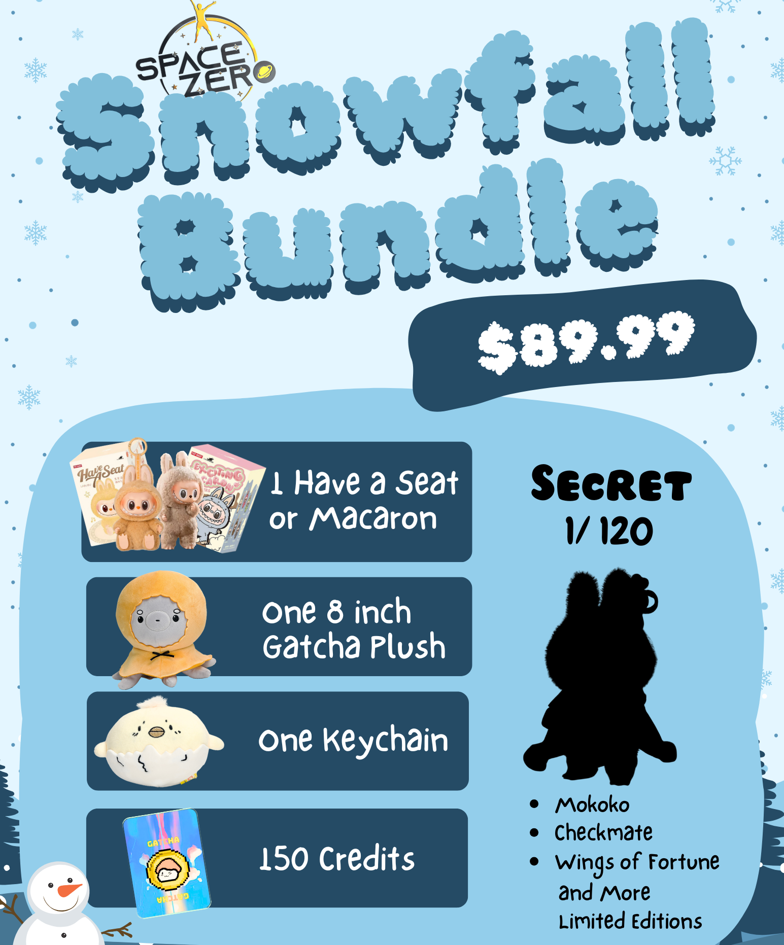 For $89.99, get a 8in Gatcha plush, keychain plush, a 150 credit game card and a chance to get a special Labubu!
While supplies last!