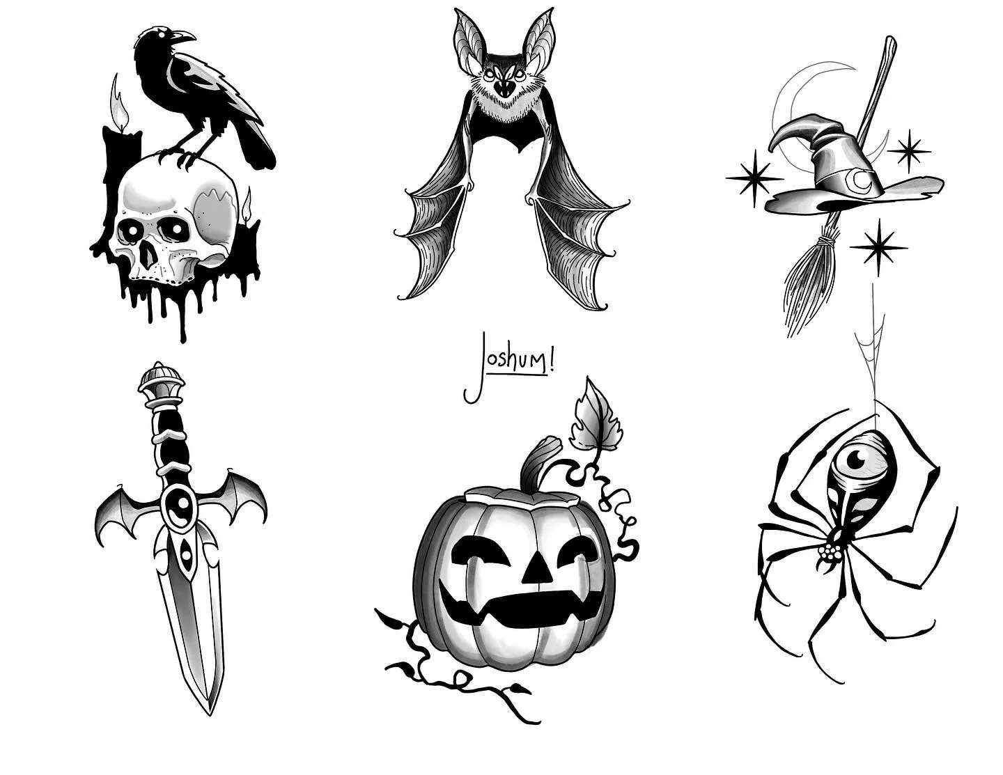 Ayyyyy it&rsquo;s that time again! I&rsquo;ll be in the shop this weekend offering these spooky flash bangers for $100-$150. DM to schedule, or just walk in! #portlandtattooartist #halloweenflash #pdxtattoo #portlandtattooer #portlandtattooflash