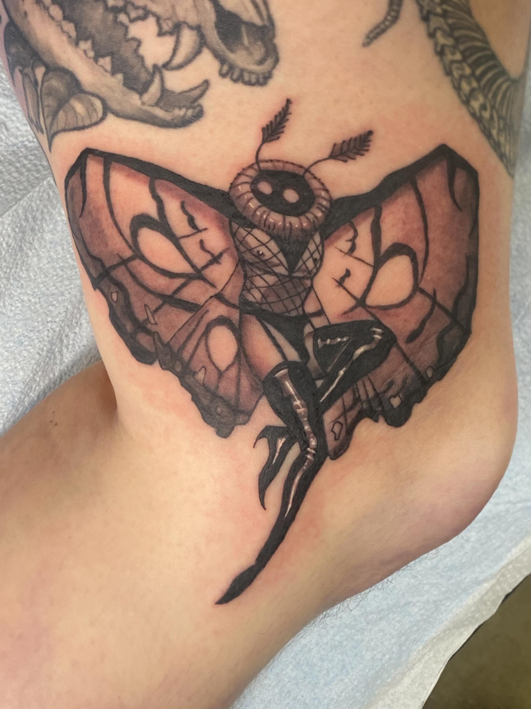 I had so much fun making this sexy mothman a few weeks back at @zigzagtattoopdx where the fun never stops. Thanks Eve! I&rsquo;m taking walk-ins all day today! I have tons of designs ready to go or we can cook up something custom like this!

#mothman