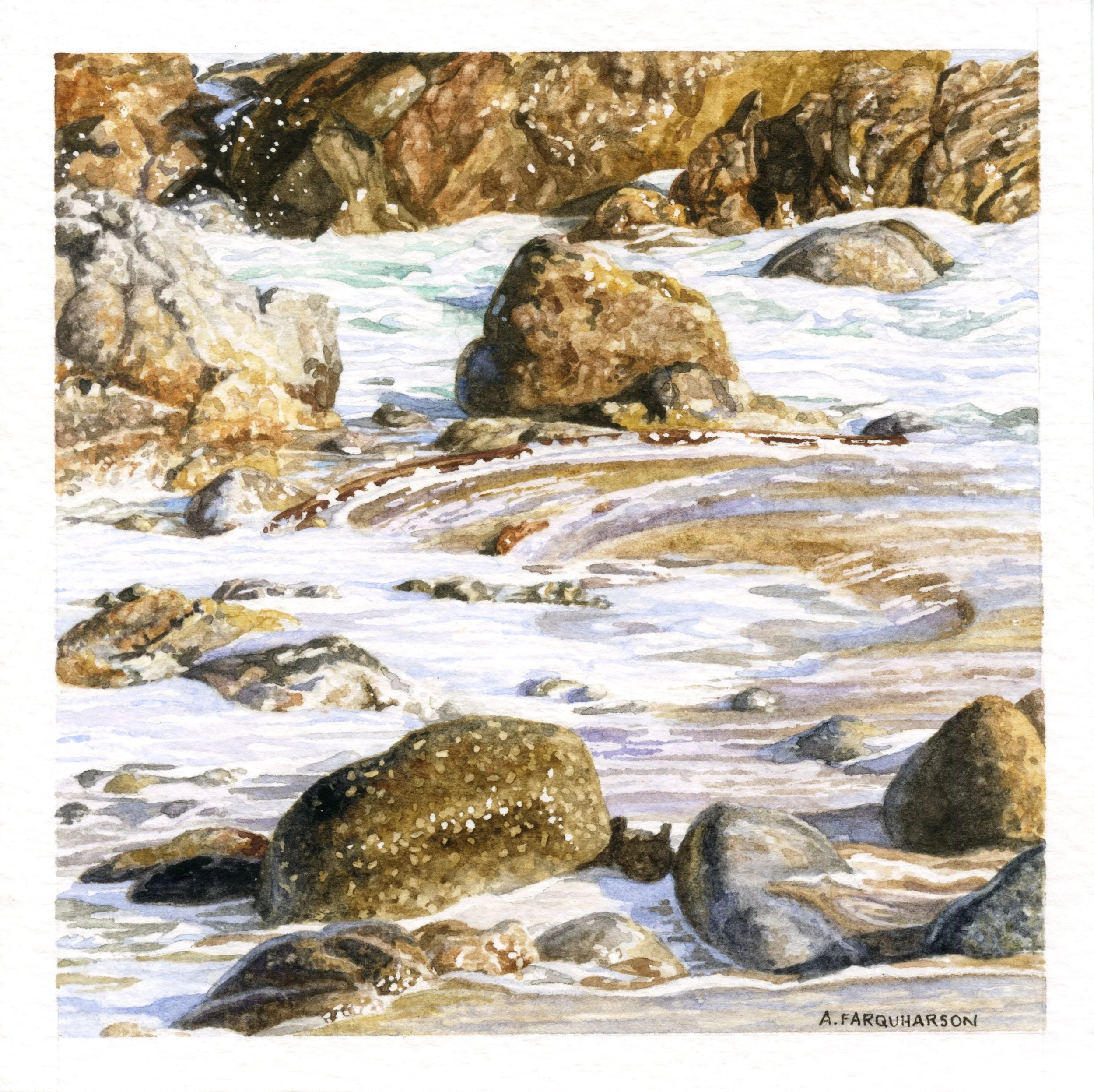 Rocks and Ocean Foam Original Mini Watercolour Painting