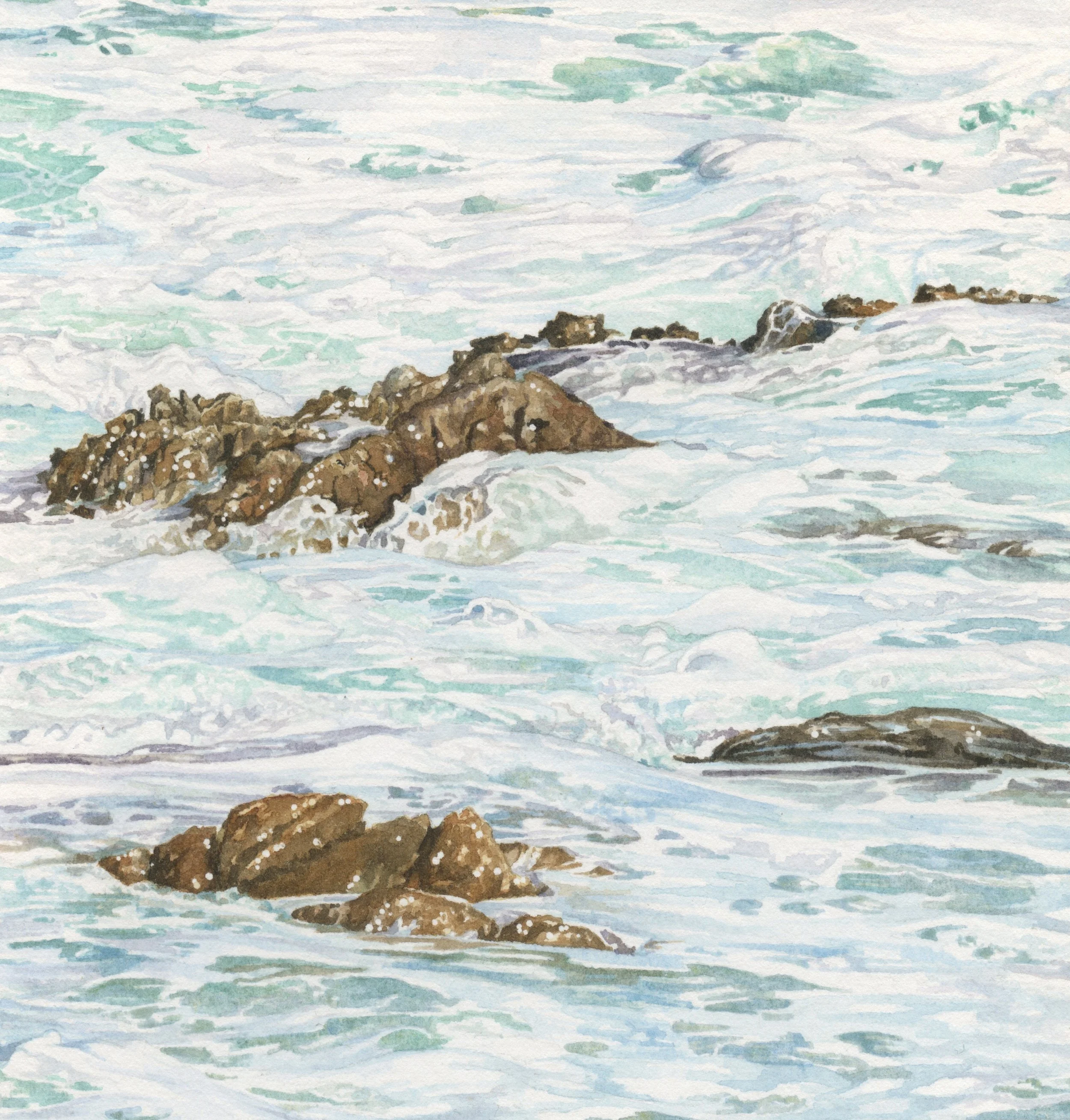 Waves and Aqua Foam Original Watercolour Painting