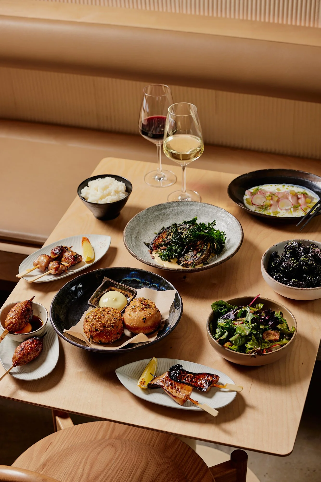 Assortment of Eazy Peazy's signature dishes displayed elegantly, featuring the Hibachi Grill specialties, diverse Japanese appetizers, and unique entrees, capturing the essence of authentic Japanese dining in Richmond 3121.