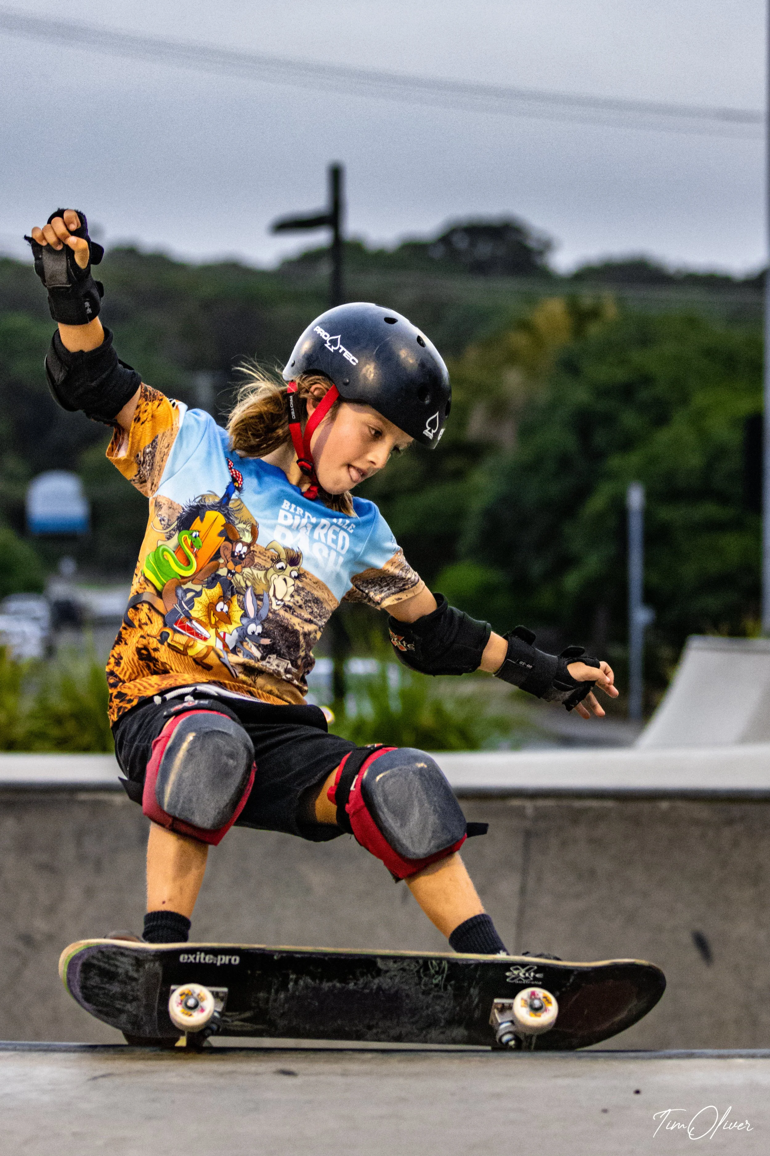 Addis O'Loughlin shredding it up on his skateboard at Alexandra Headland skatepark