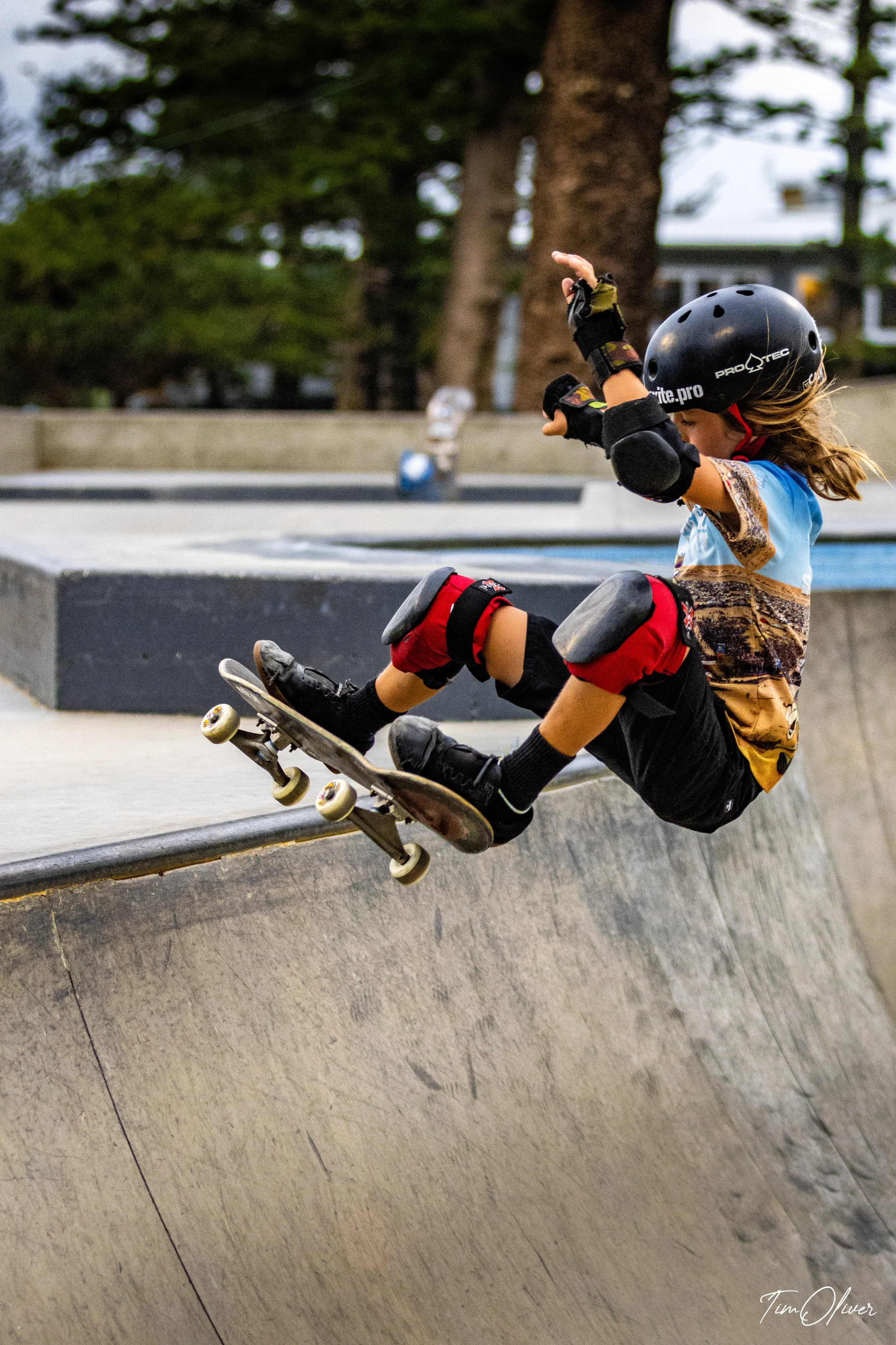 Addis O'Loughlin shredding it up on his skateboard at Alexandra Headland skatepark