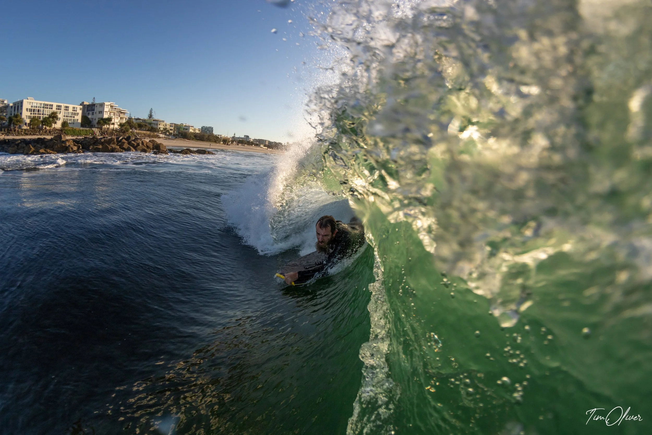 Bodyboarder getting barreled at Kings Beach