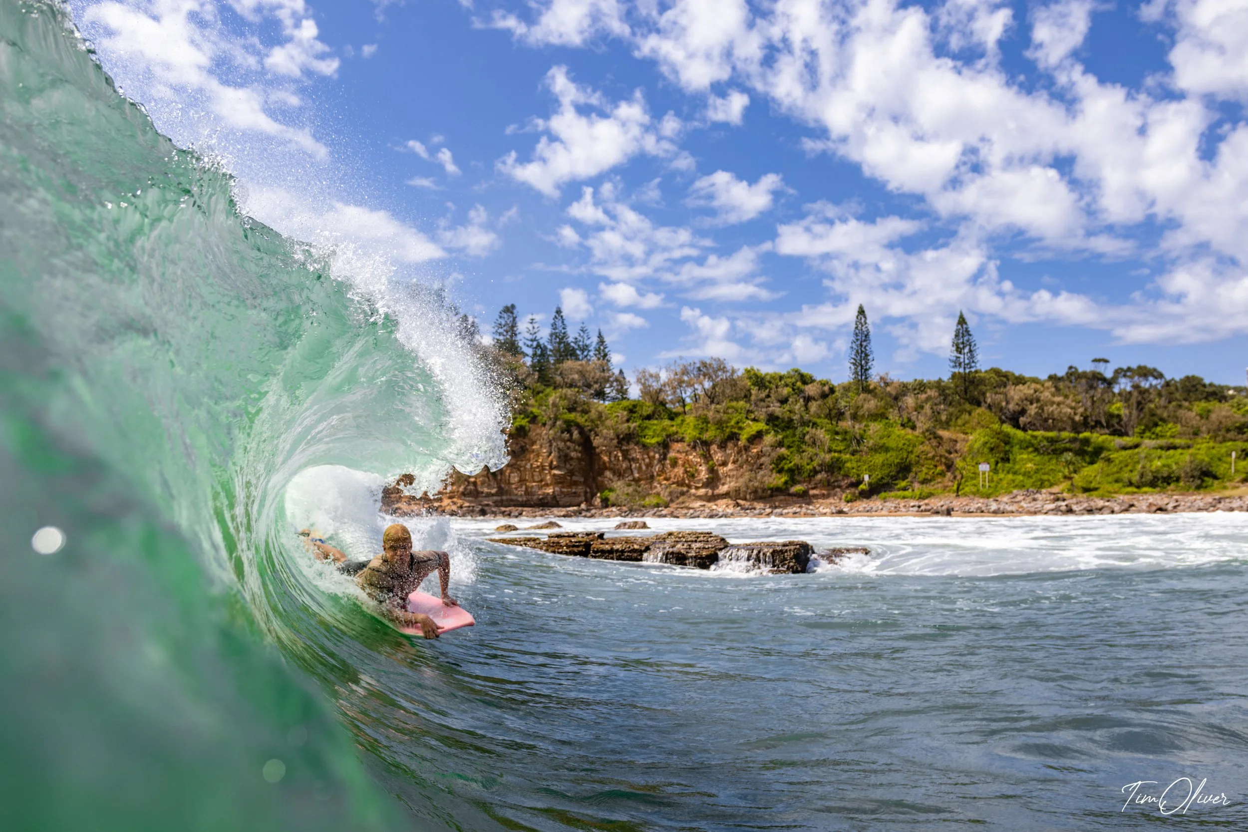 Cooper Steward bodyboarding getting barreled at point cartwright