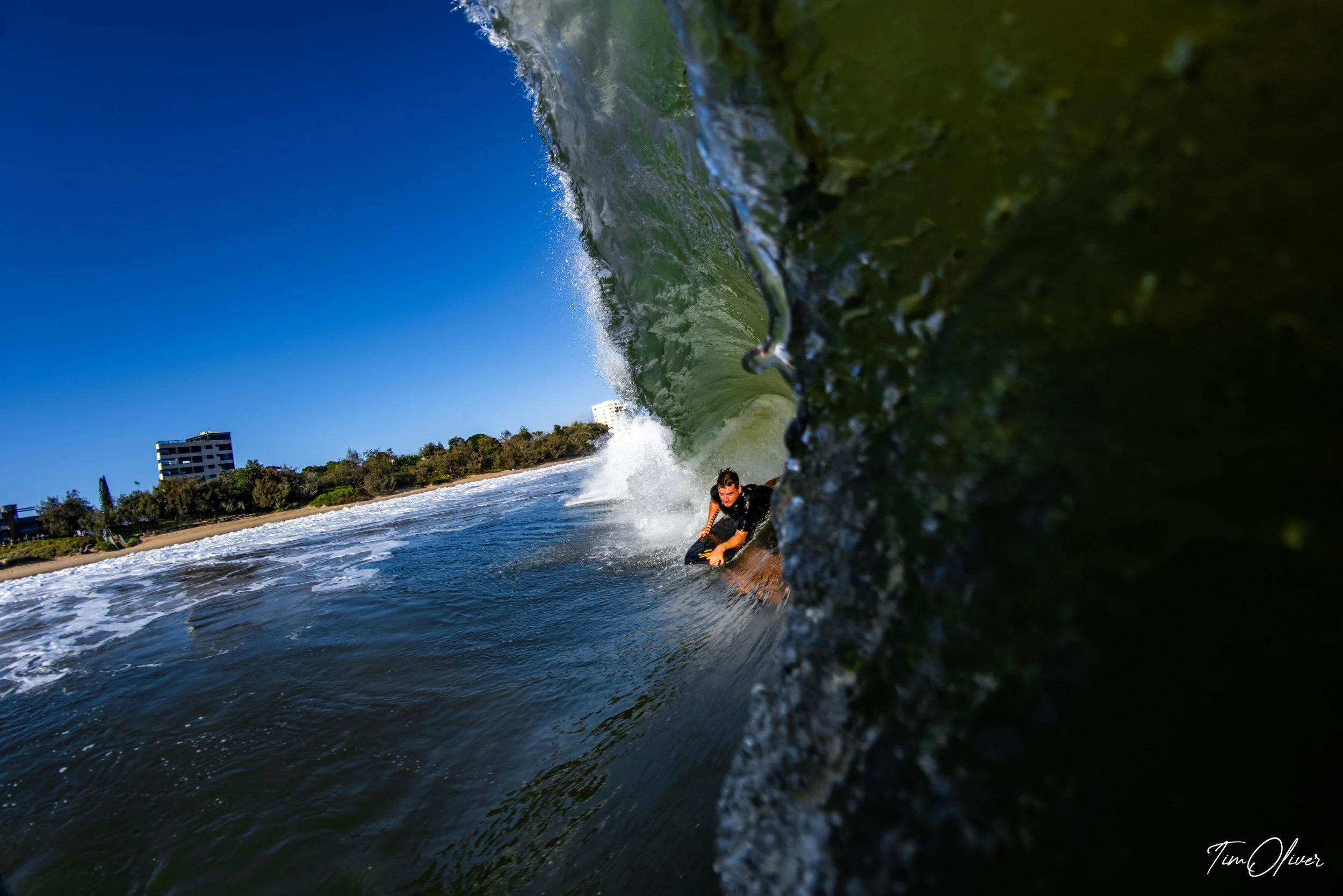Check out this bodyboarder hitting a barrel in the waves!