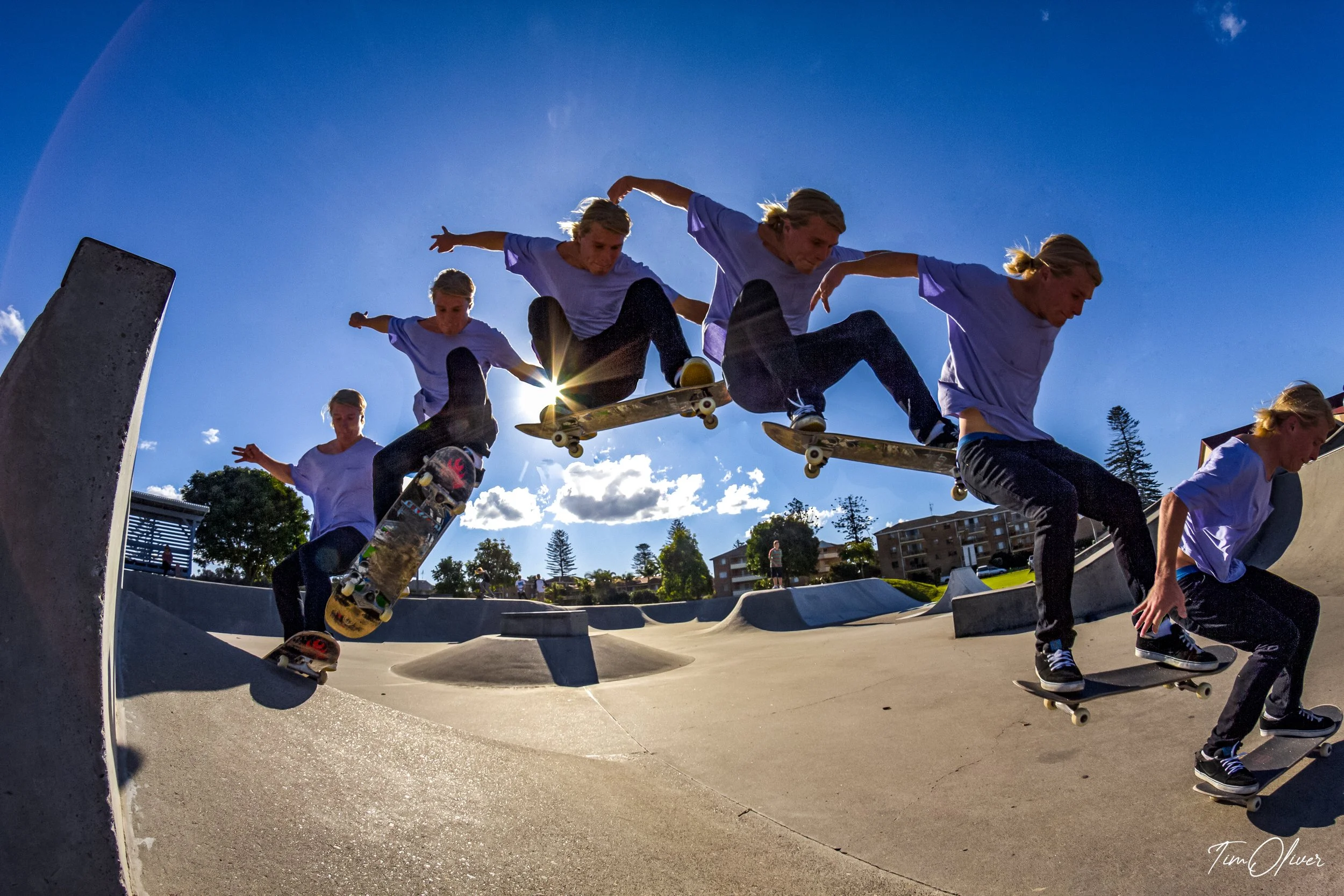 Sequence shot of Ben Hoar Ollying off the pyramid at Tuncurry skate park