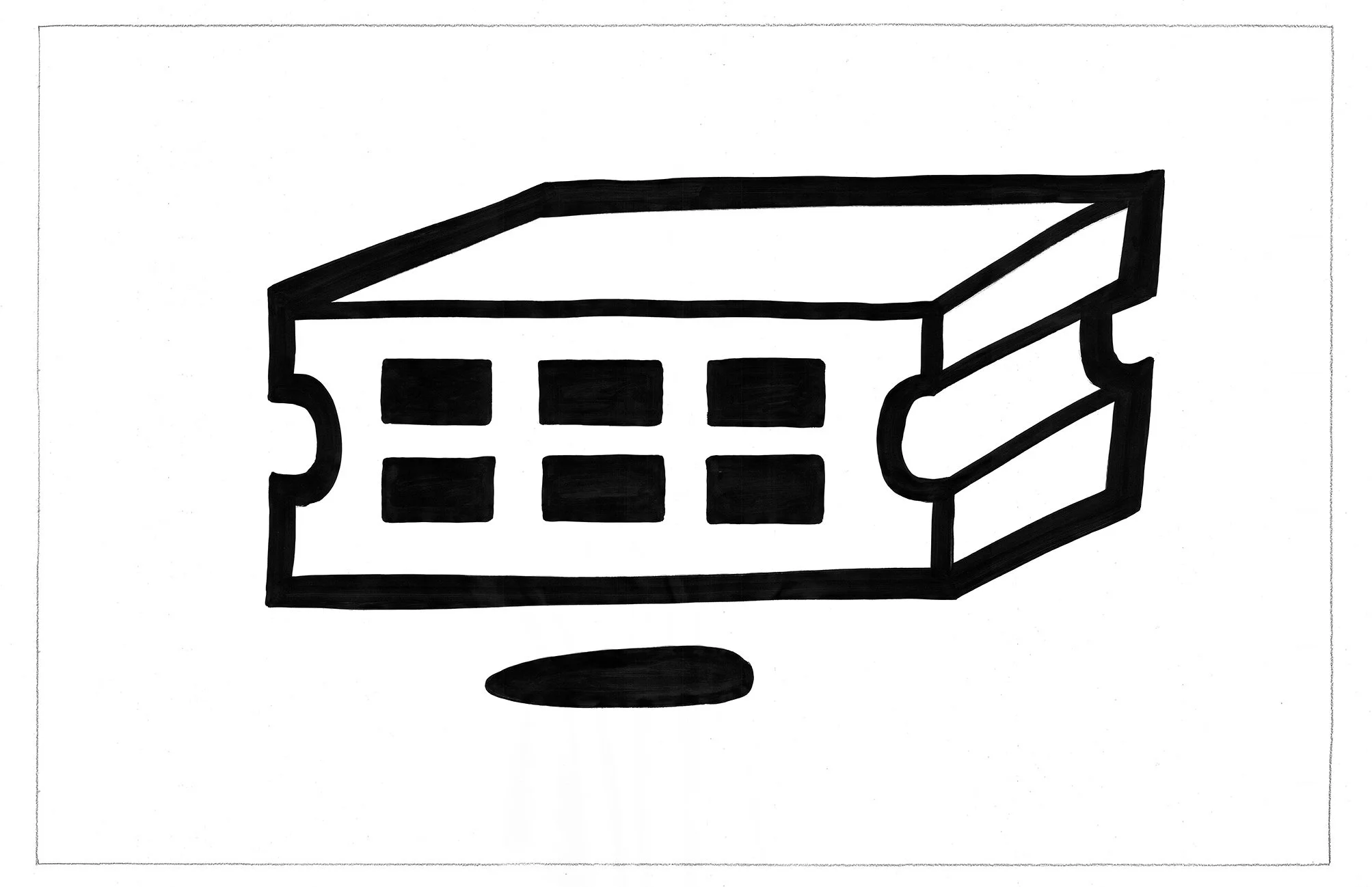 Dessin en noir et blanc d'un parpaing creux en béton. Logo de l'artiste "Teurk".