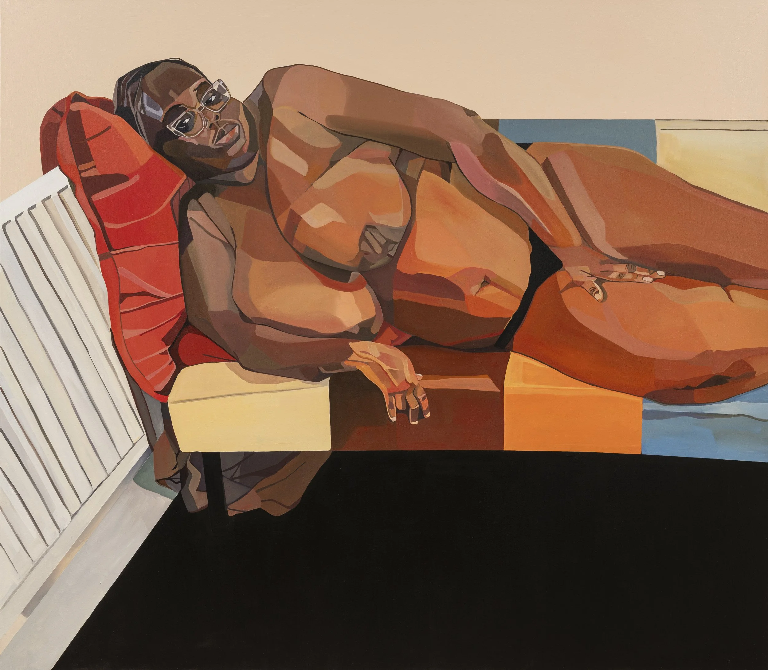 Woman Resting on Patchwork Sofa, 2025
Oil on canvas, 140 x 160cm