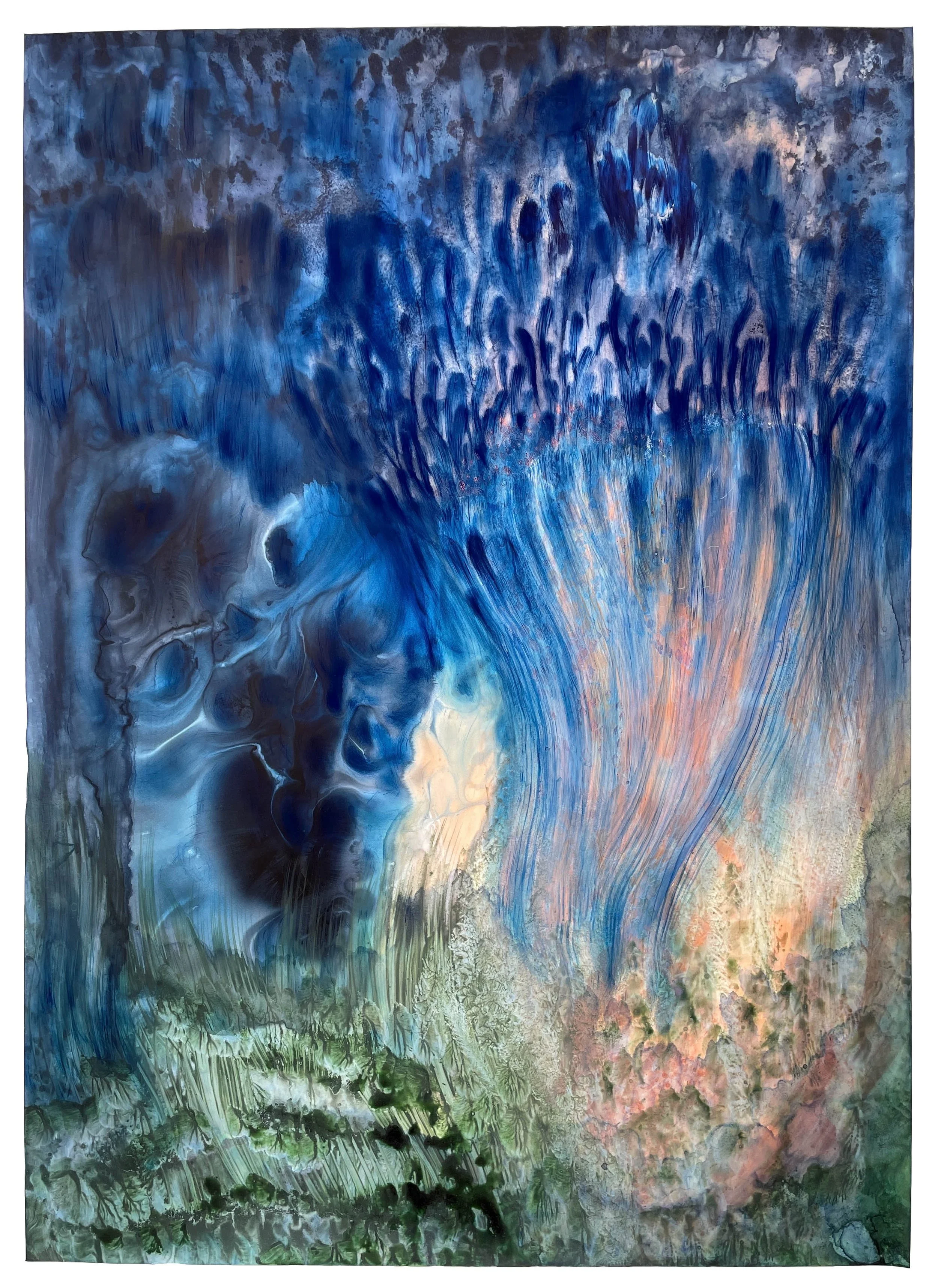 Les sanglots de coraux, 2026, techniques mixes sur papier pierre, 50 x 70 cm