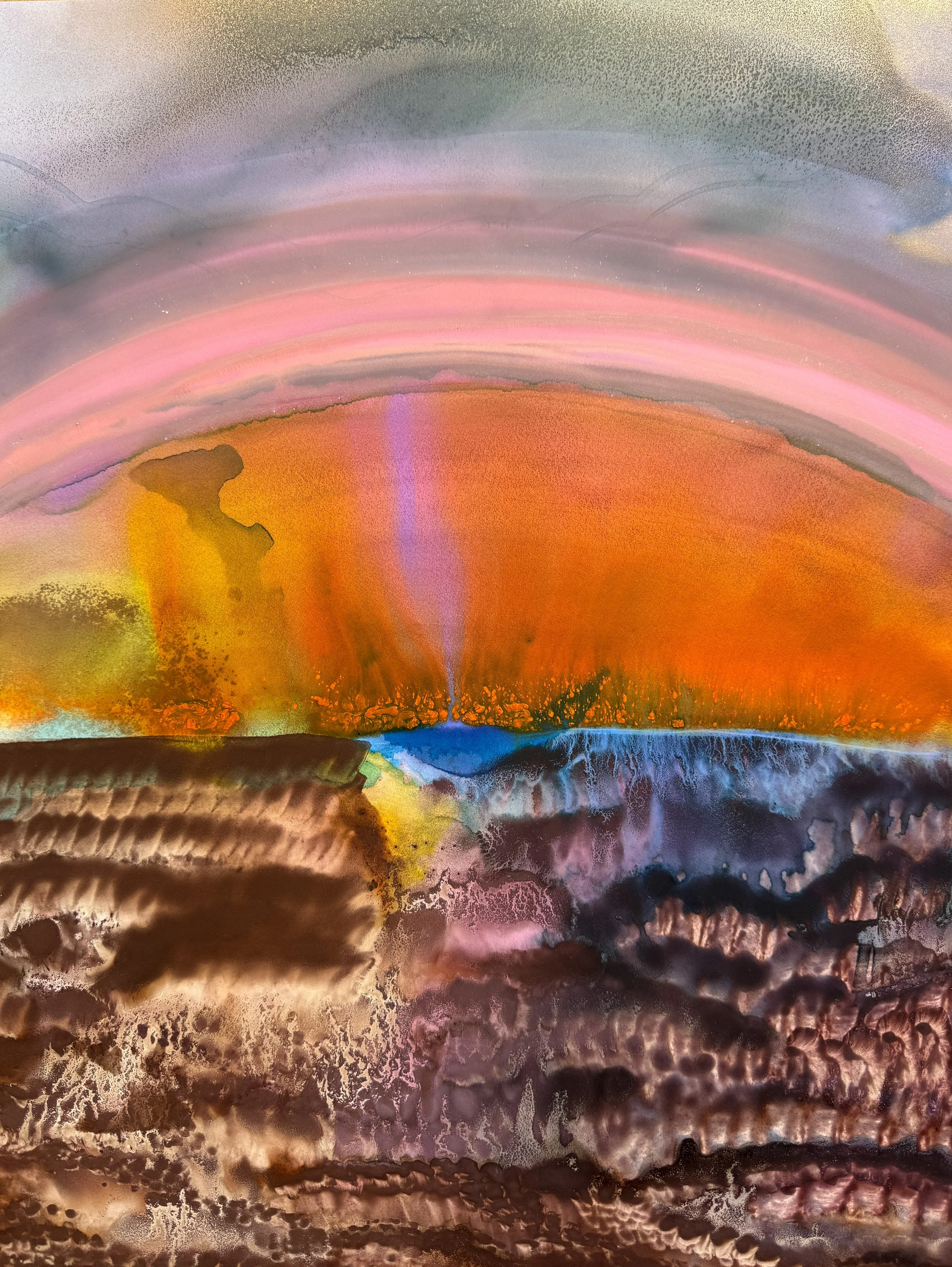 Incandescence, 2026, techniques mixtes sur papier, 30x40 cm 