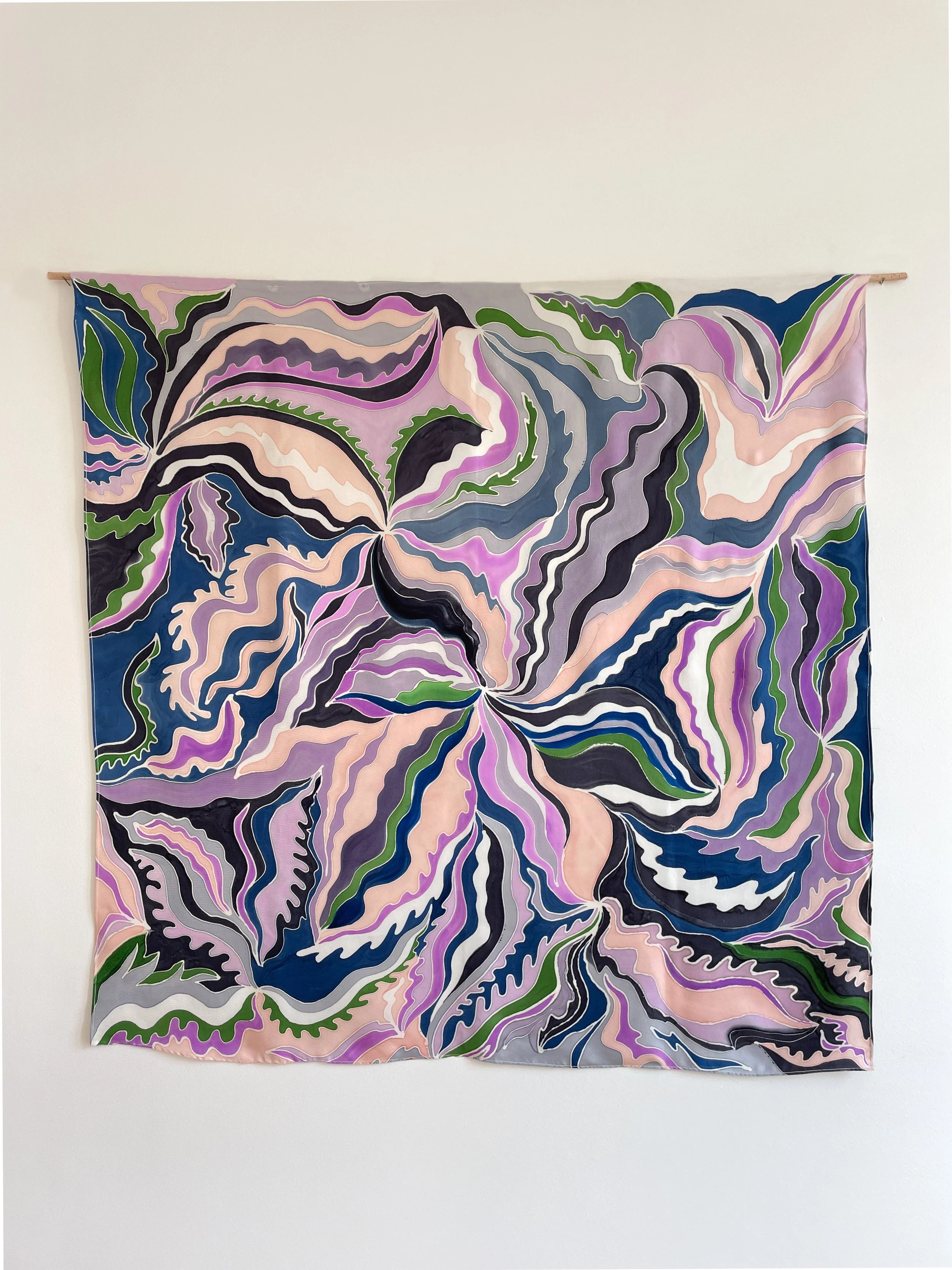 Actiniaria, 90 x90 cm, peinture sur twill de soie, 2021
