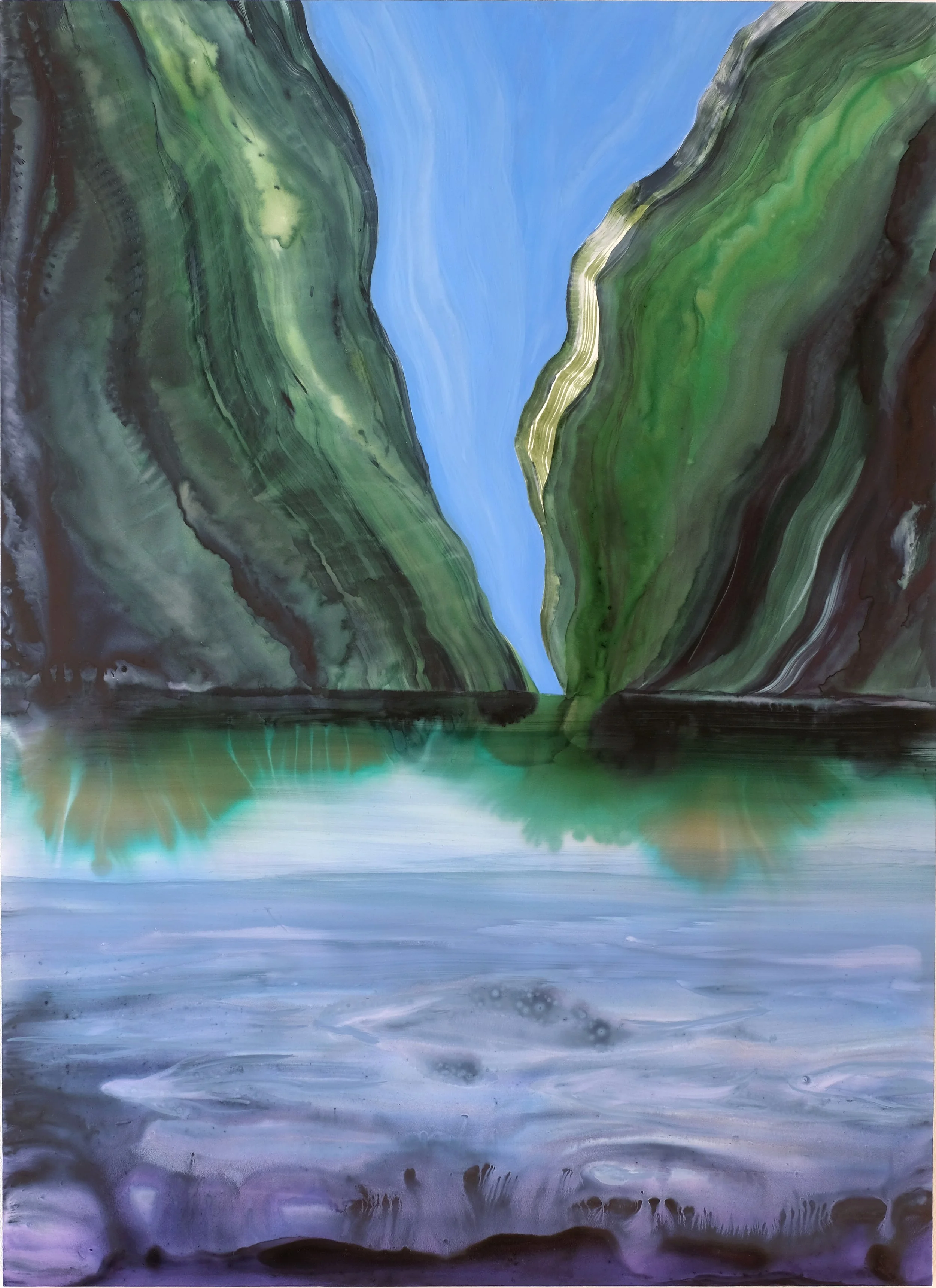 Les forces, 2025, encre, gouache et pigments sur papier pierre marouflé sur bois, 50 x 70 cm