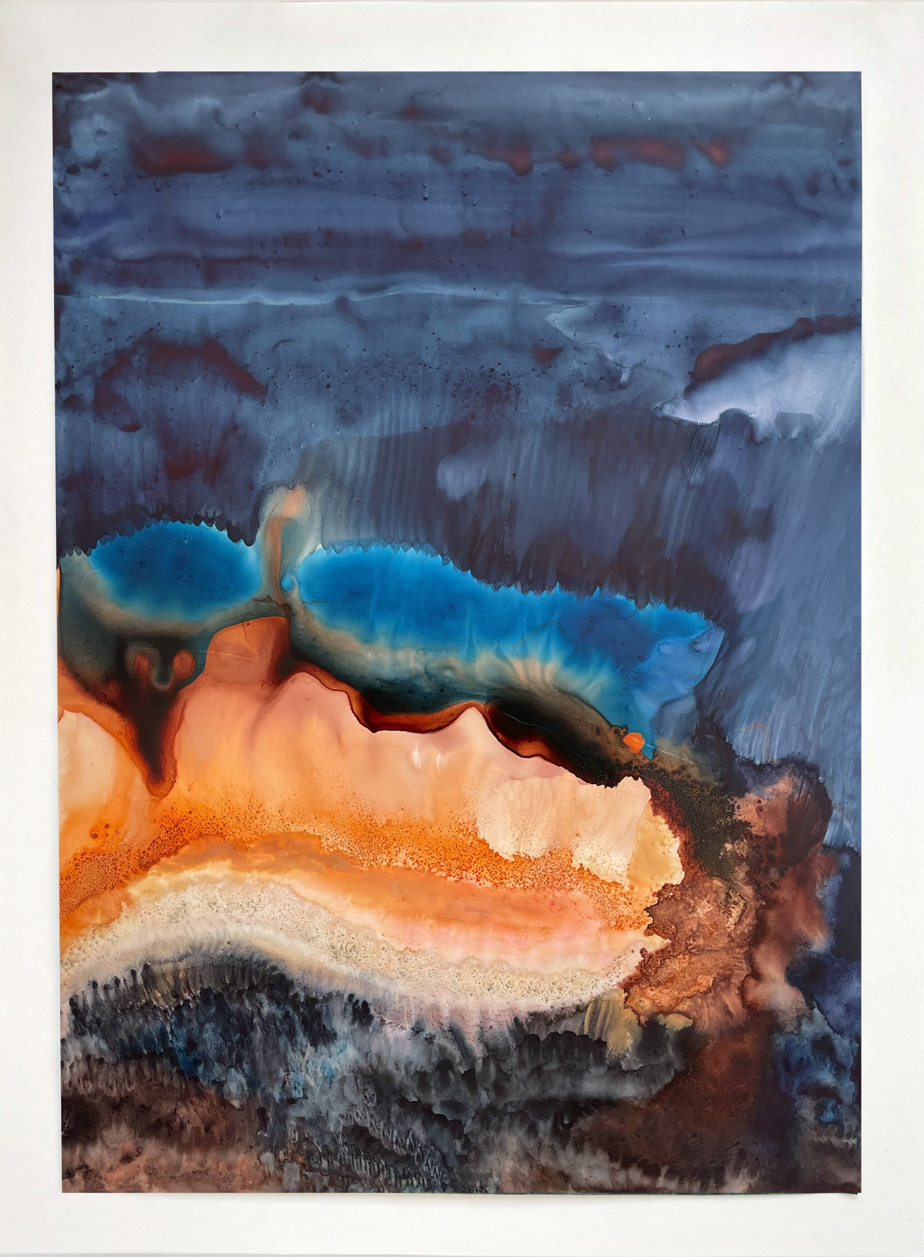 Nuit sous-marine, 2025, encre, pigments, gouache sur papier, 50 x 70 cm