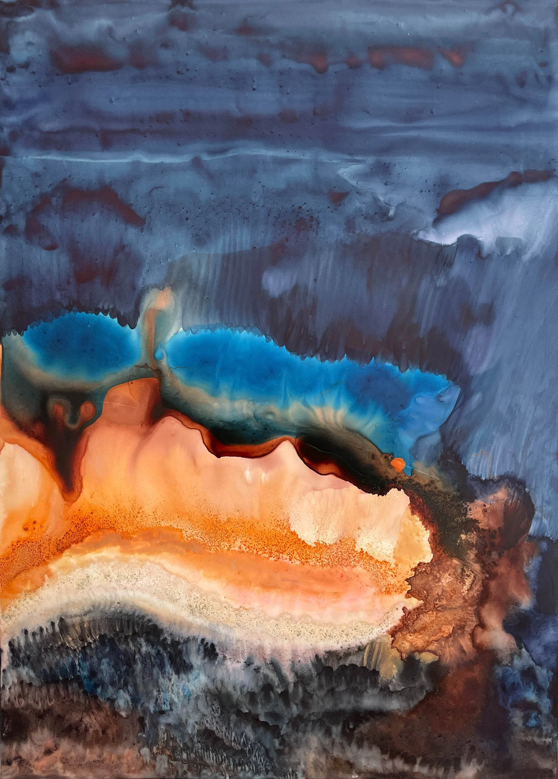 Nuit sous-marine, 2025, encre, pigments, gouache sur papier, 50 x 70 cm