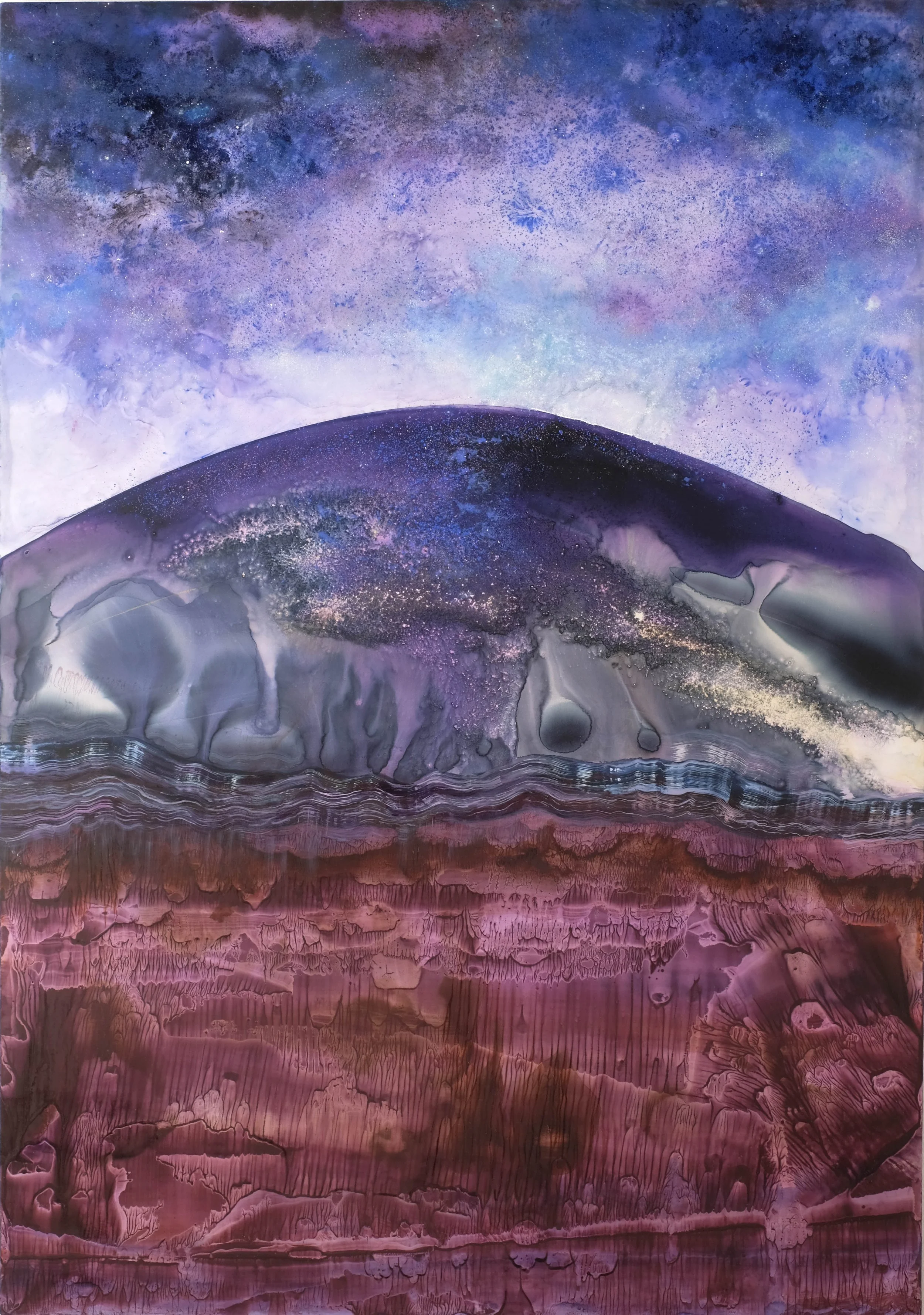 Mésosphère II, 2026, techniques mixtes sur papier marouflé sur bois, 70 x 100