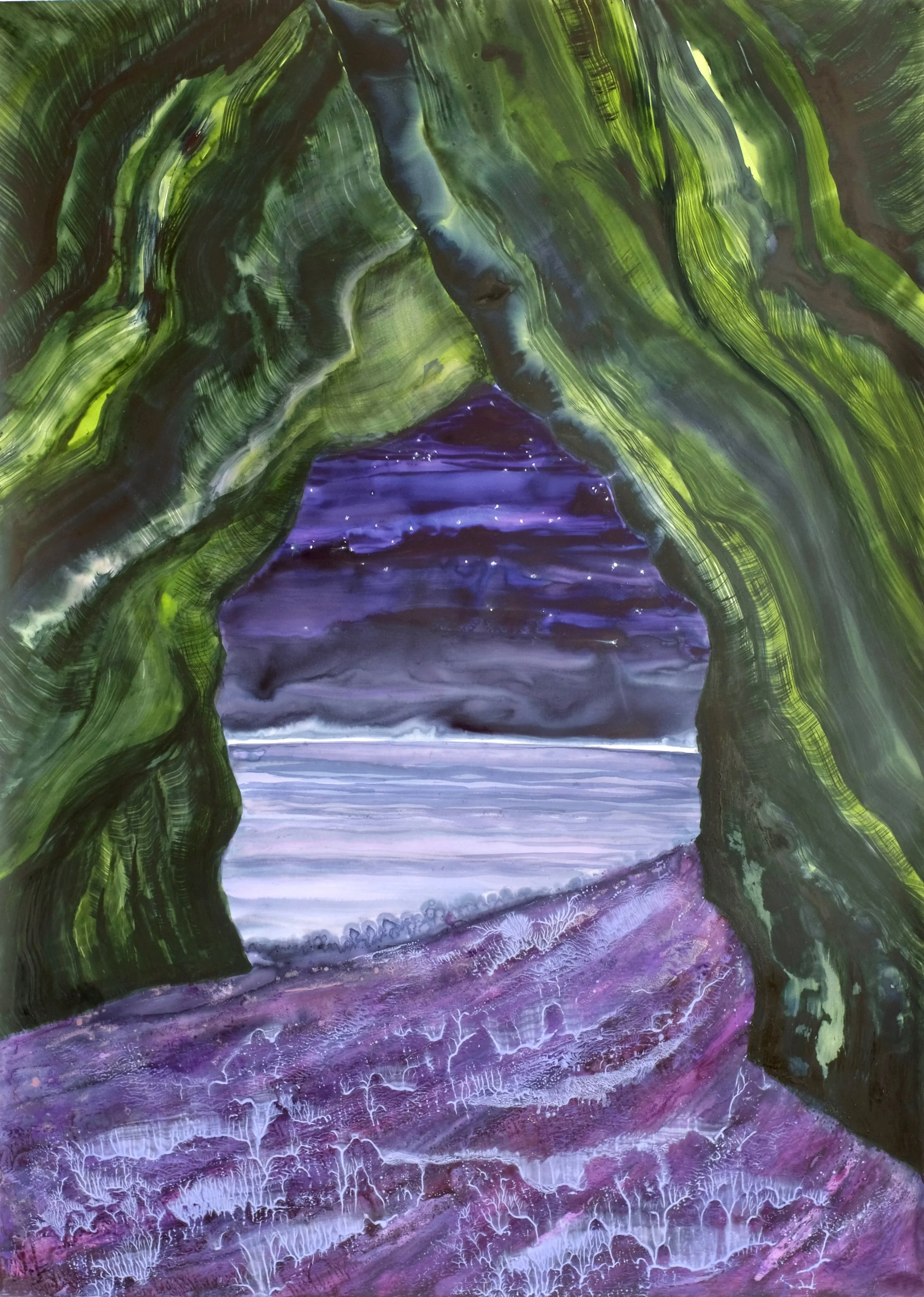 Depuis la nuit, 2026, techniques mixtes sur papier pierre, , 50 x 70 cm, 