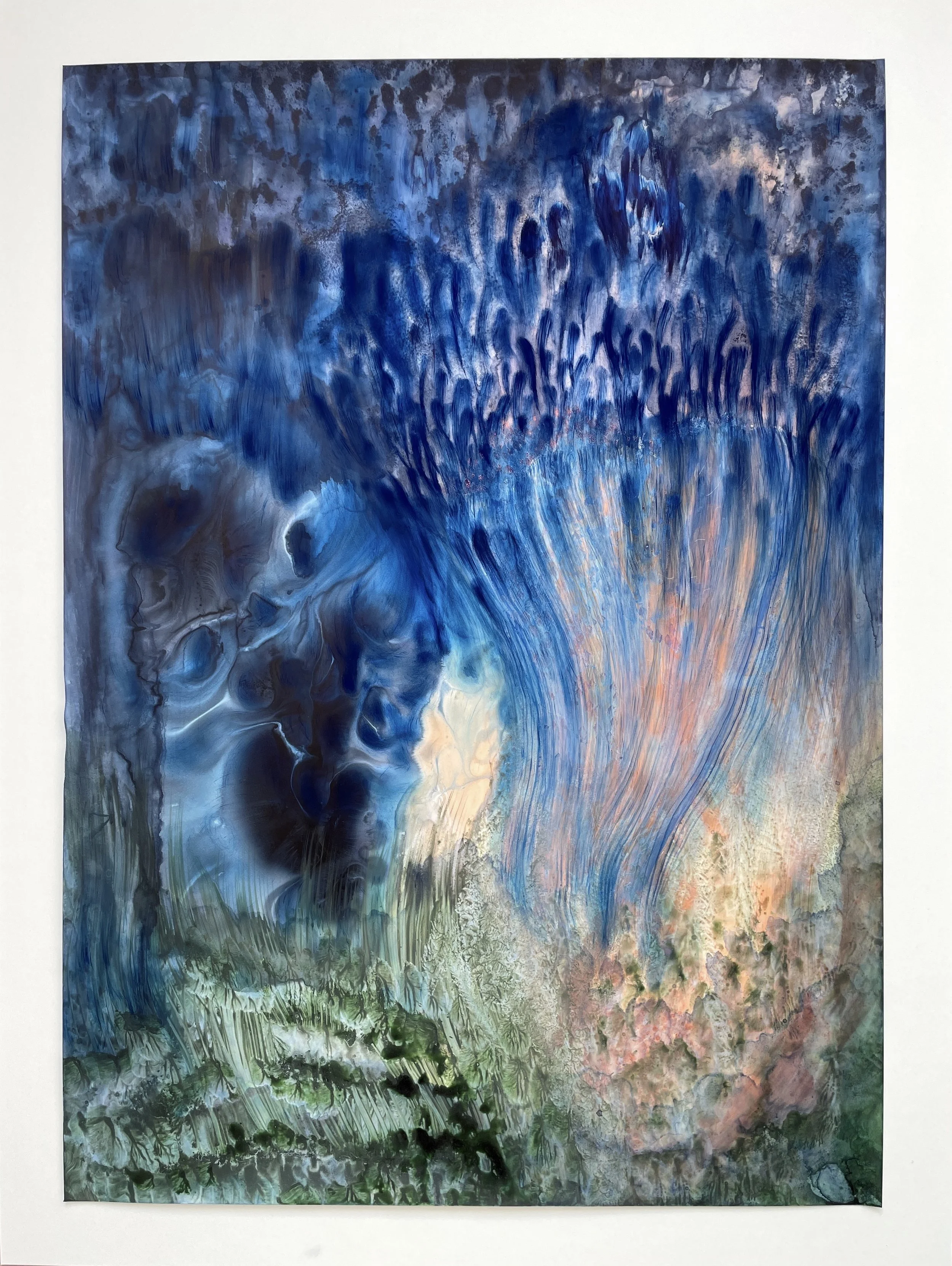 Les sanglots de coraux, 2026, techniques mixes sur papier pierre, 50 x 70 cm