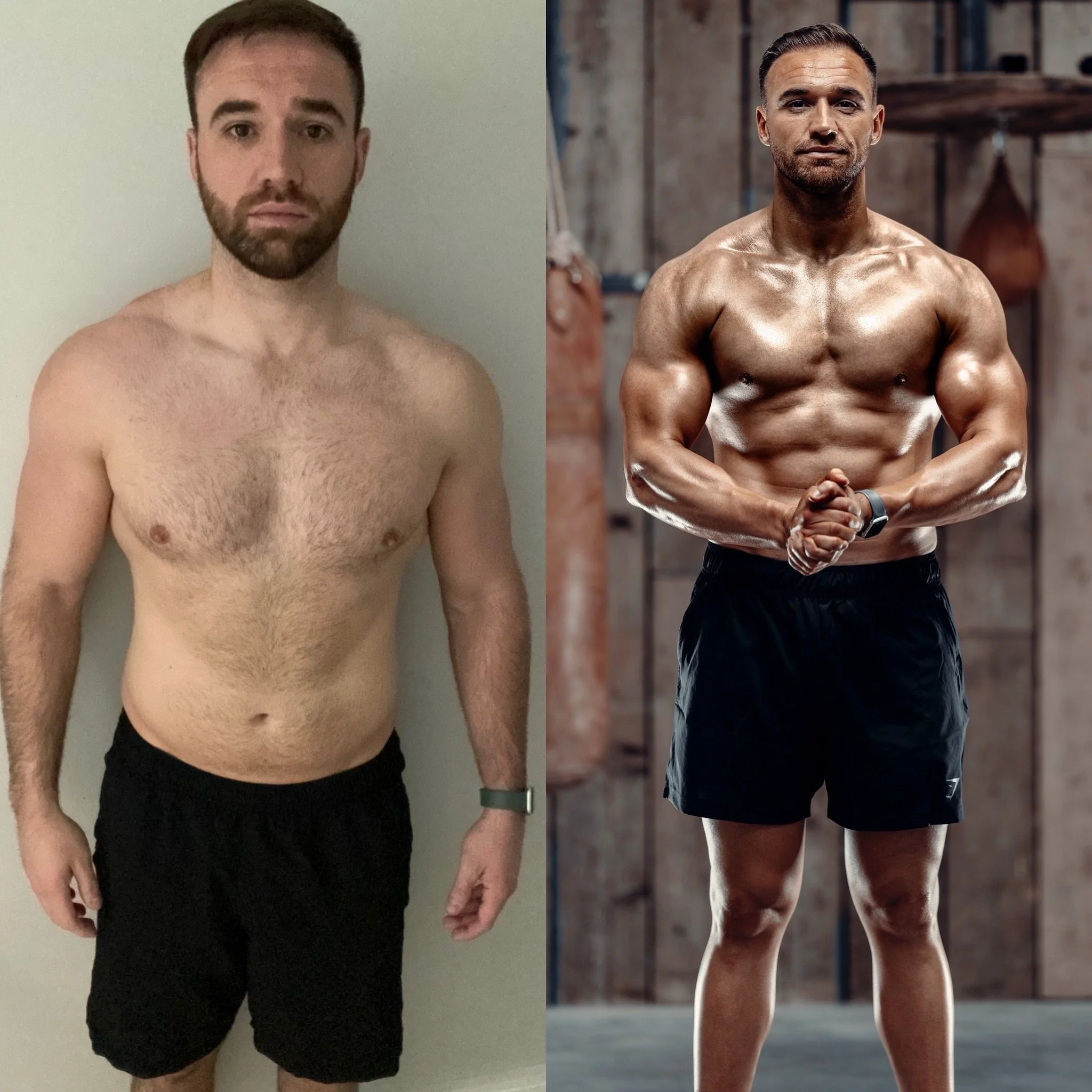 Left: me at the end of one season.

I&rsquo;d been out with a few concussions and couldn&rsquo;t train properly for weeks. 

Still fit enough to play, but I didn&rsquo;t feel like myself, in the mirror or on the pitch.

Right: 3 months later, after I