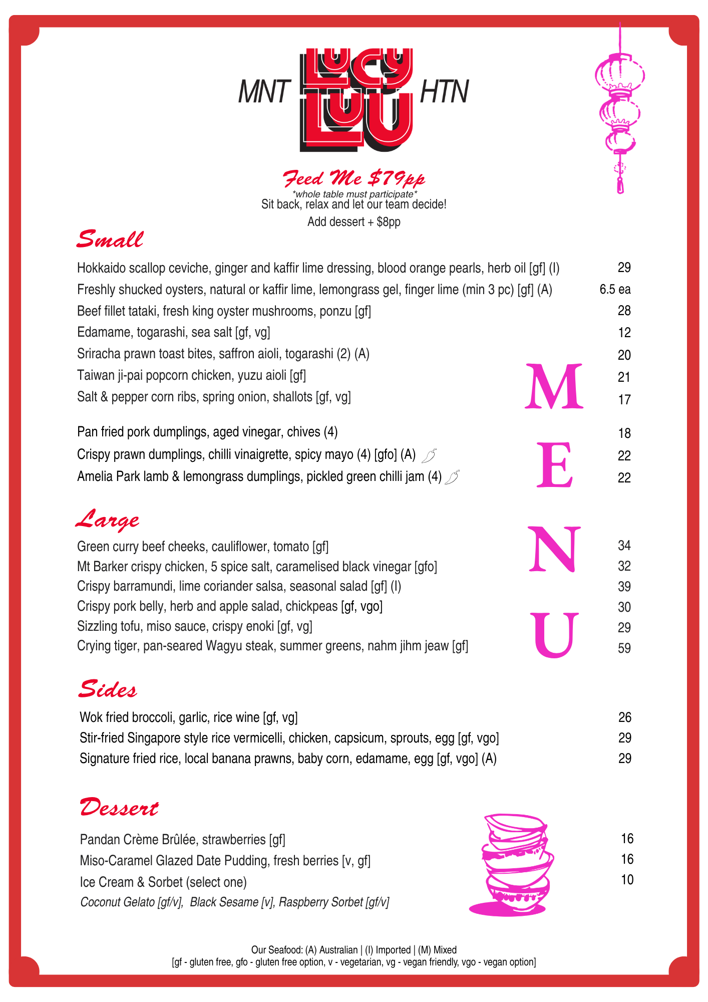 Lucy Luu Perth Asian Restaurant Menu